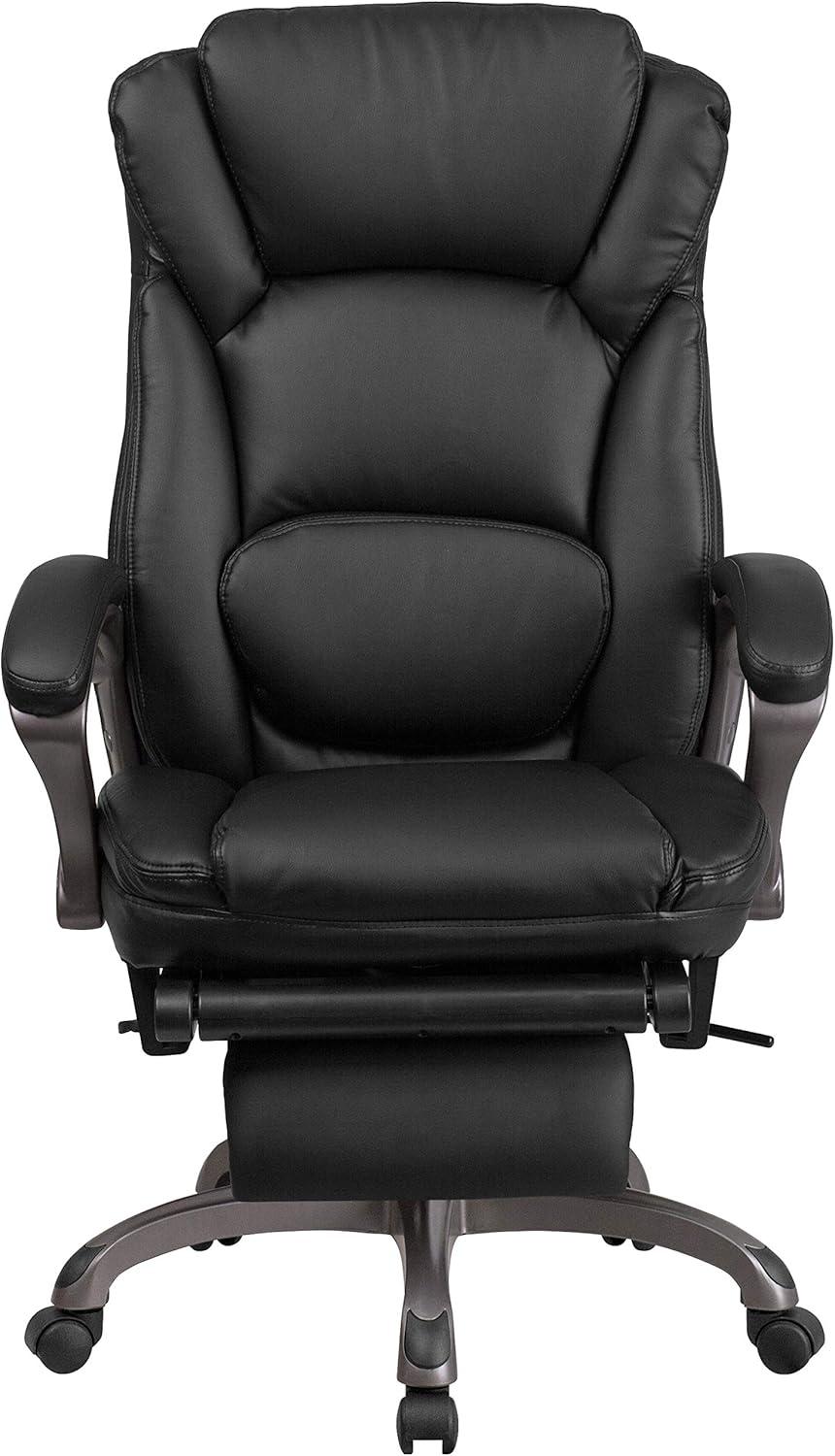 Flash Furniture High Back Black LeatherSoft Executive Reclining Ergonomic Swivel Office Chair with Outer Lumbar Cushion and Arms