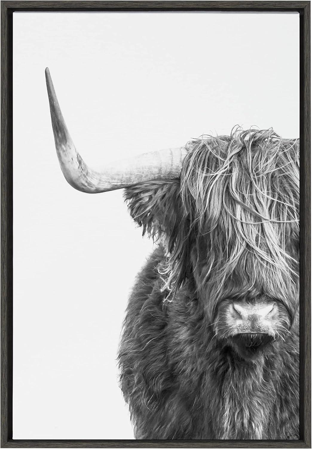 Gray Highland Cow Canvas Print with Polystyrene Frame