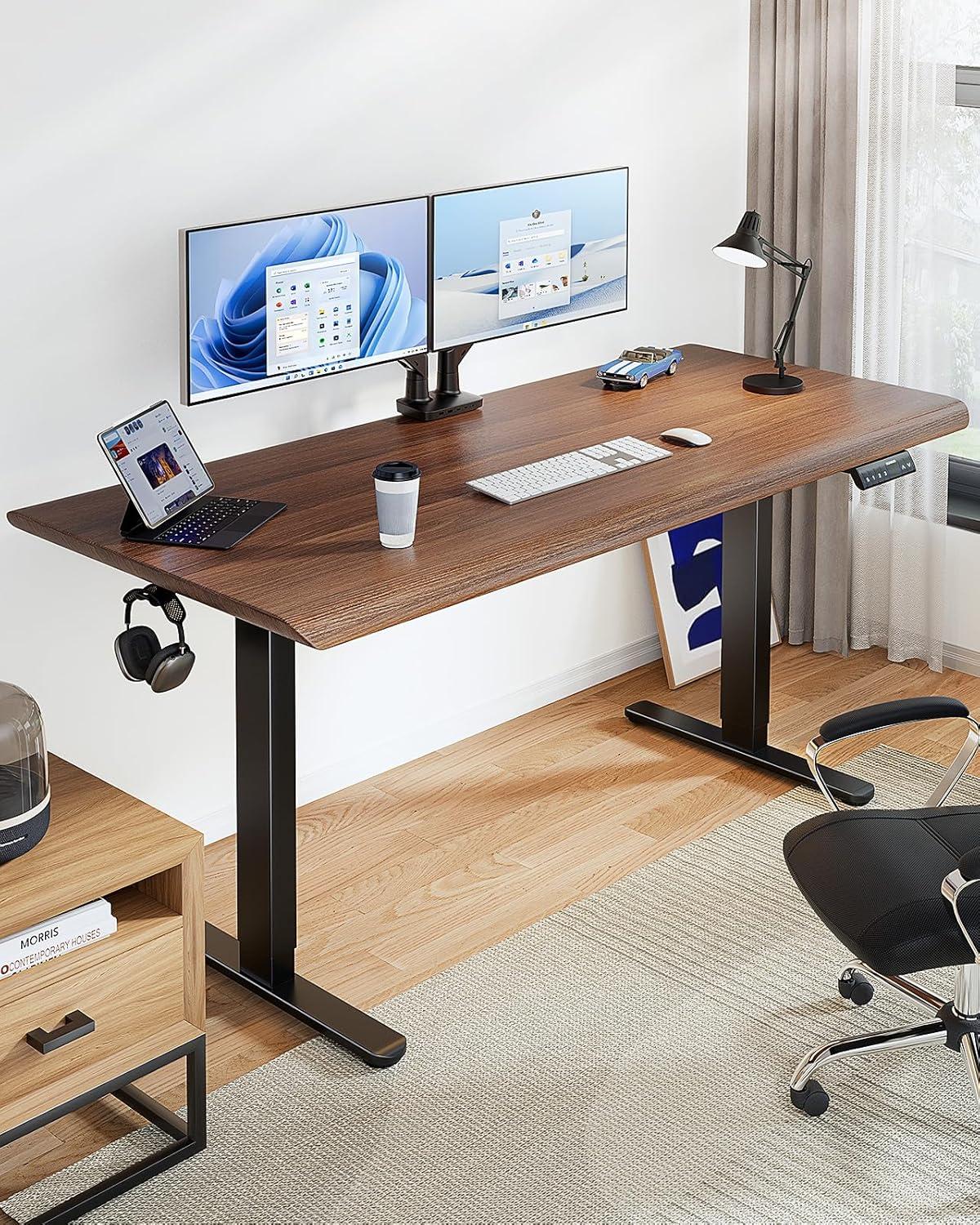 HUANUO Electric Standing Desks Frame with 265 lbs Dual Motor,Thick T-Shaped Desk Legs Made of Automotive Grade Steel,for Max 90″x31.5″ Desktop, Height Adjustable Desk Frame for Home Office, Frame Only