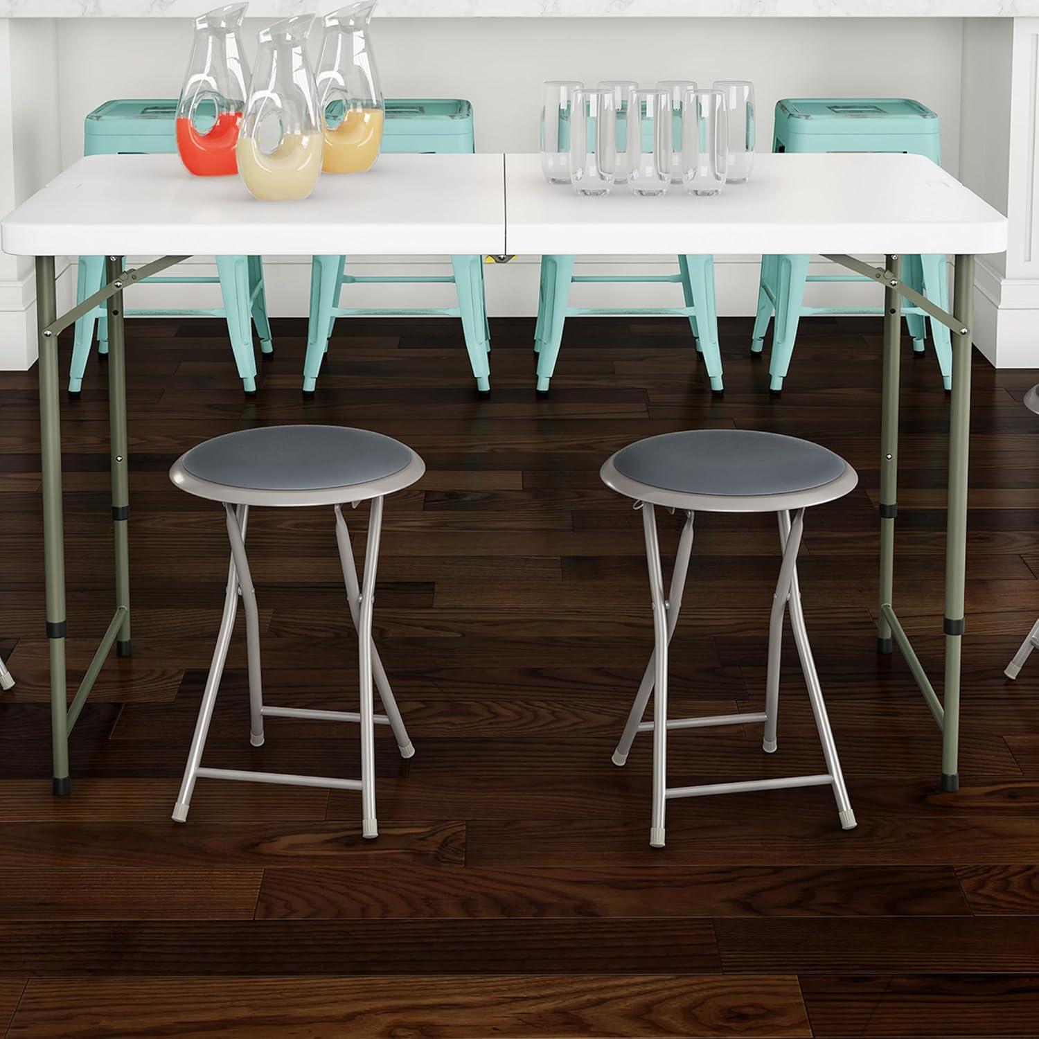 Trademark Home Set of 2 Heavy-Duty Bar Stools, 18 in. Folding Stools with Padded Seats, Gray