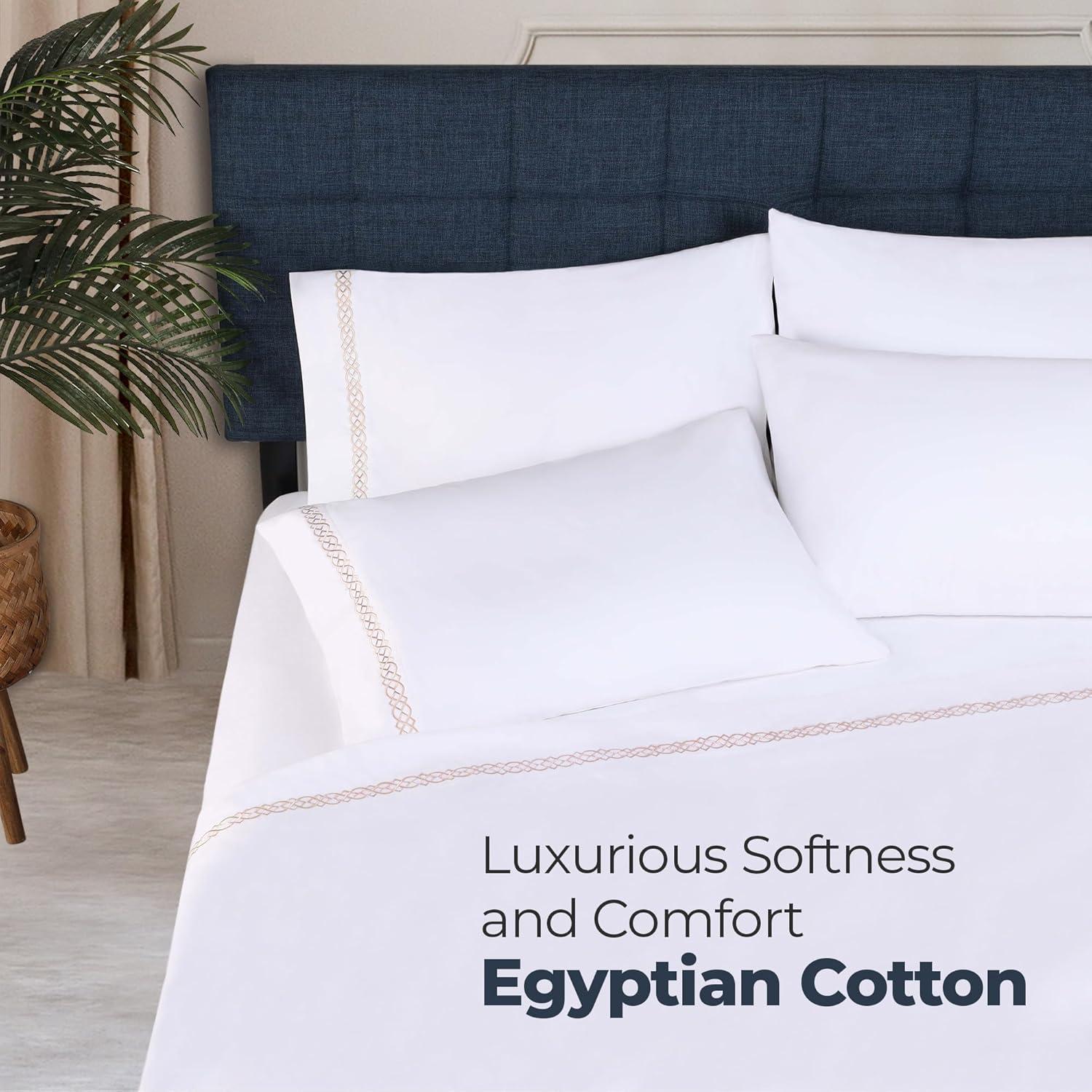 Superior Infinity Scroll Embroidered Certified Egyptian Cotton 1000 Thread Count Bed Sheet Set