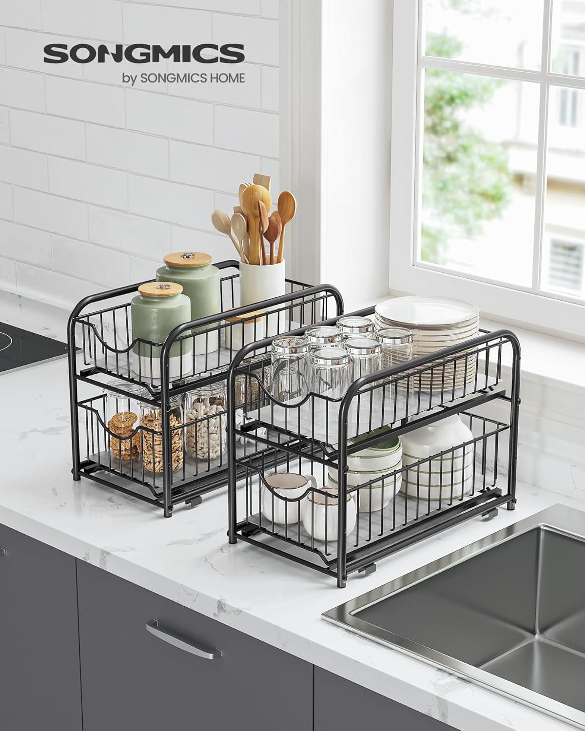 Factory Direct Wholesales NN 2-Tier Pull Out Cabinet Organizers, Under Sink Organizer, Bathroom Organizer And Storage, Sliding Basket Drawers, Stackable For Kitchen, Bathroom, Ink Black
