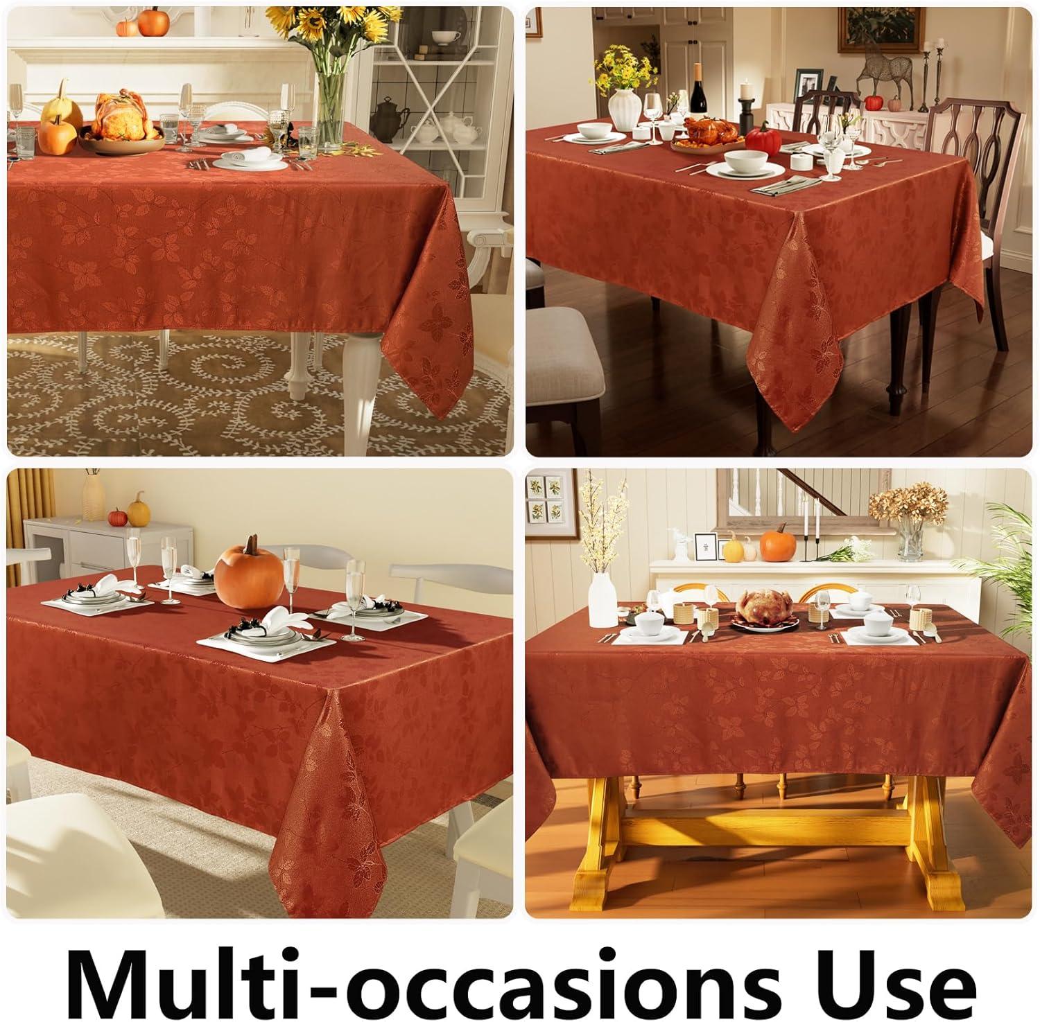 Fall Tablecloth Rectangle 60X84 Inch, Waterproof Autumn Leaves Jacquard Table Cloth, Damask Fabric Table Covers For Harvest Parties, And Thanksgiving Decor, Rust/Burnt Orange