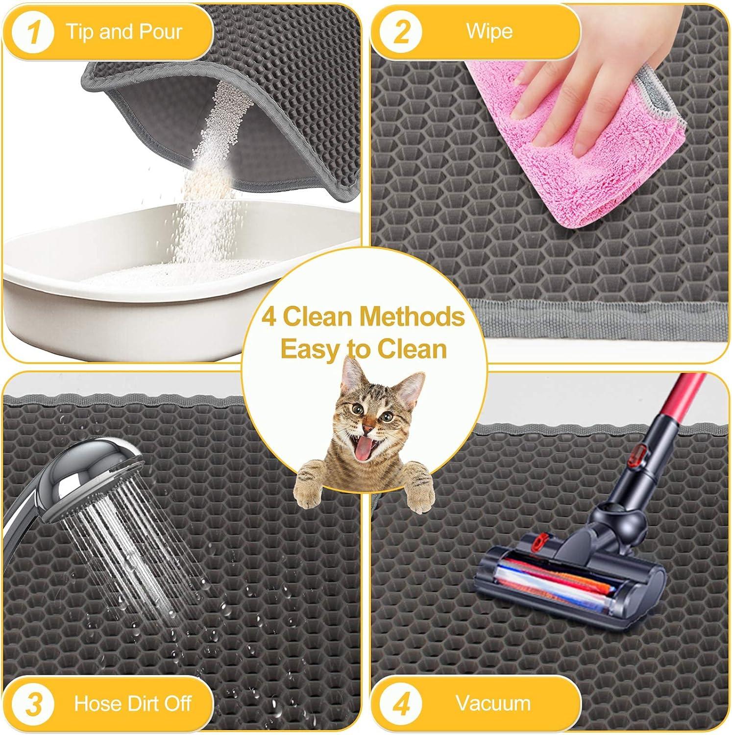 GZYS Cat Litter Mat Grey Trapping for Litter Box, XL Jumbo 30 x 24 in, Urine & Waterproof, Honeycomb Double Layer Anti Tracking Kitty Mats, No Phthalate, Washable Easy Clean, Scatter Control
