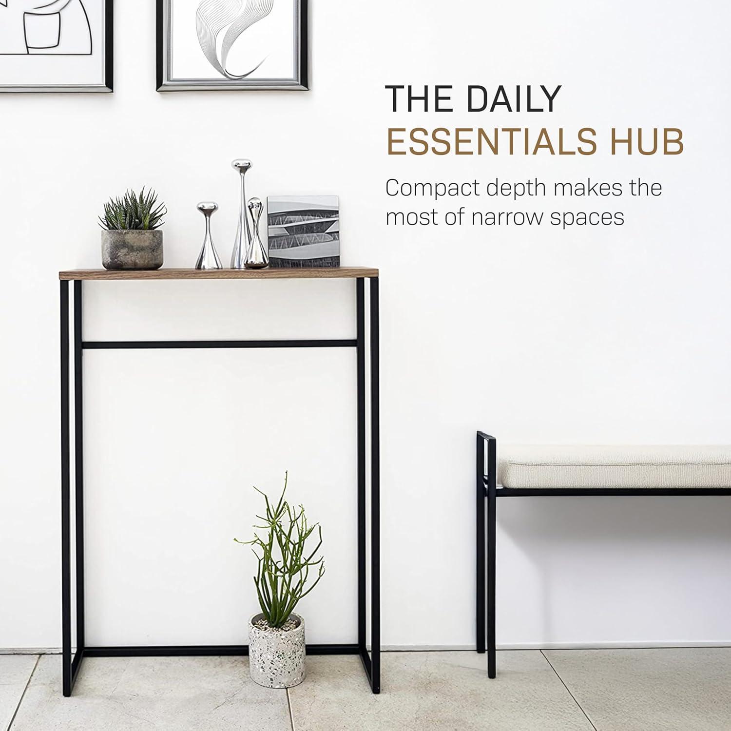 Yamazaki Home Tower Modern Slim Console Table, Metal And Wood Skinny Hallway Table, 32" - Steel