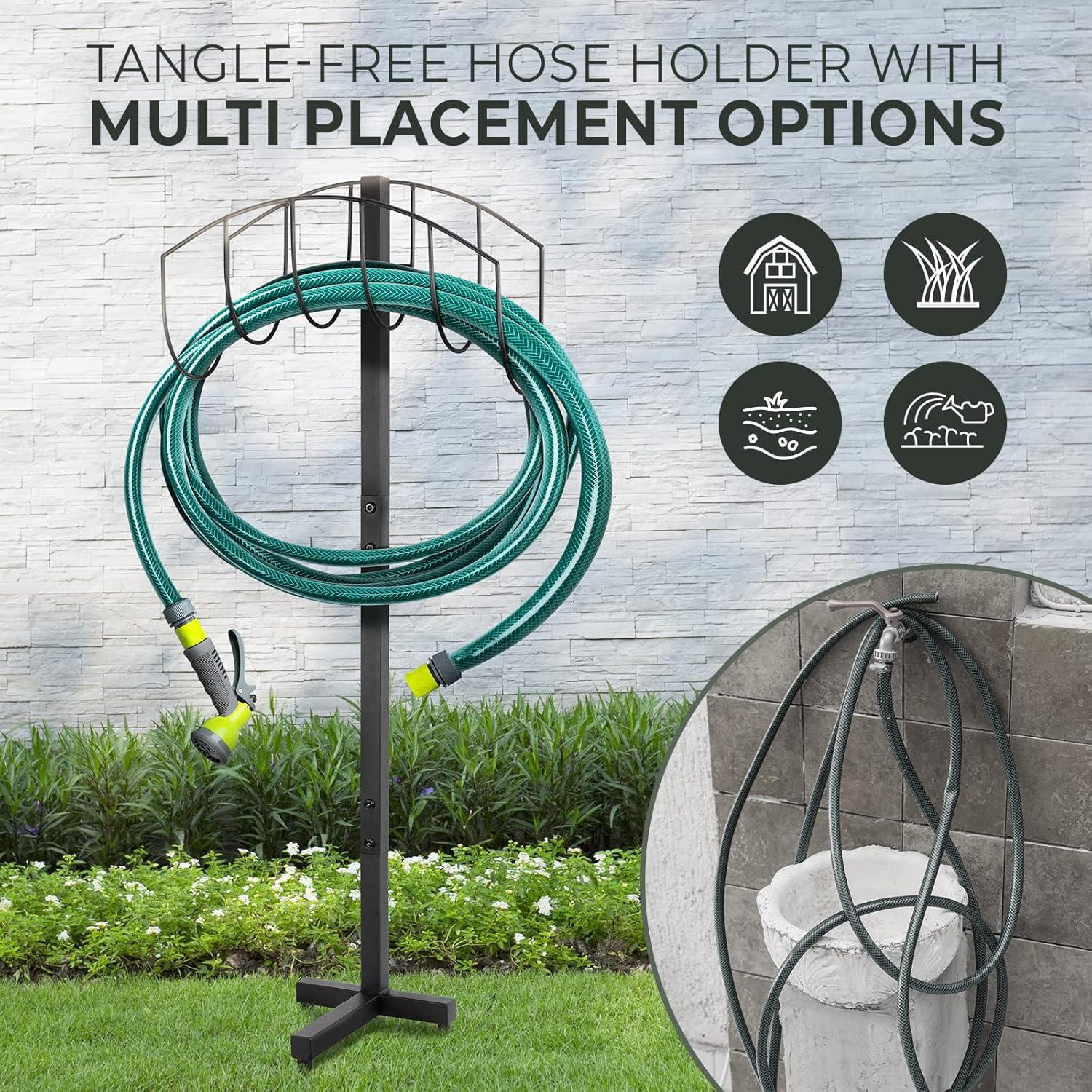 Terry Heavy Duty Garden Hose Holder Stand, Freestanding Hose Hanger, Water Hose Reel with 3 Stable Anchors on Soil, Grassland, Easy Installation