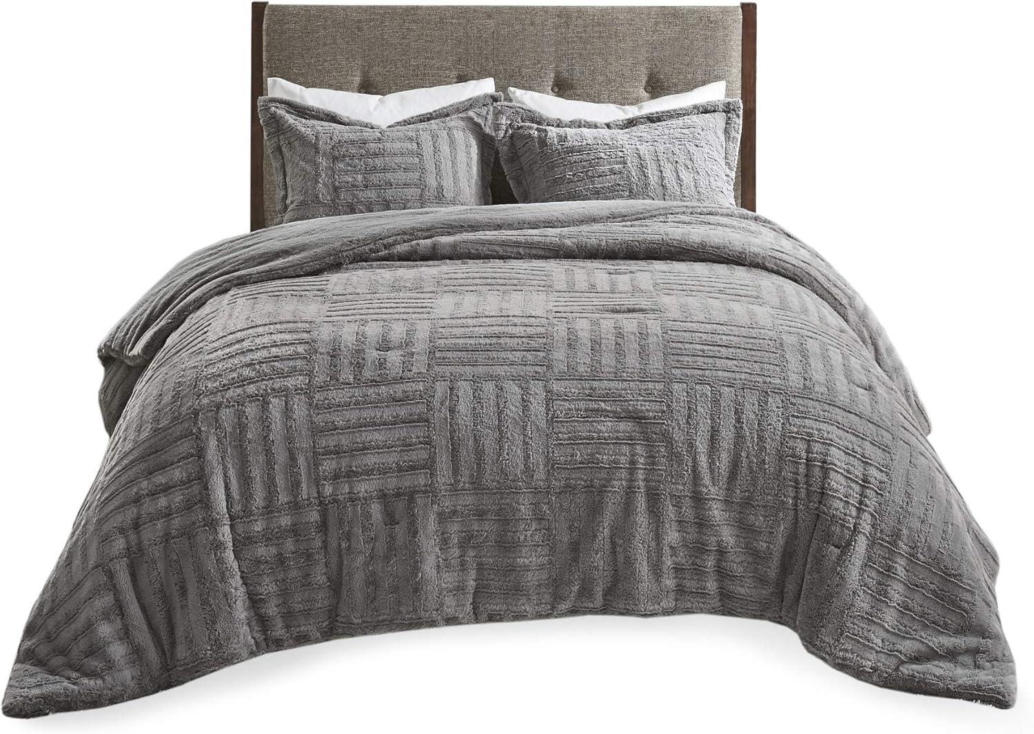 Gray Faux Fur Down Alternative King Comforter Set