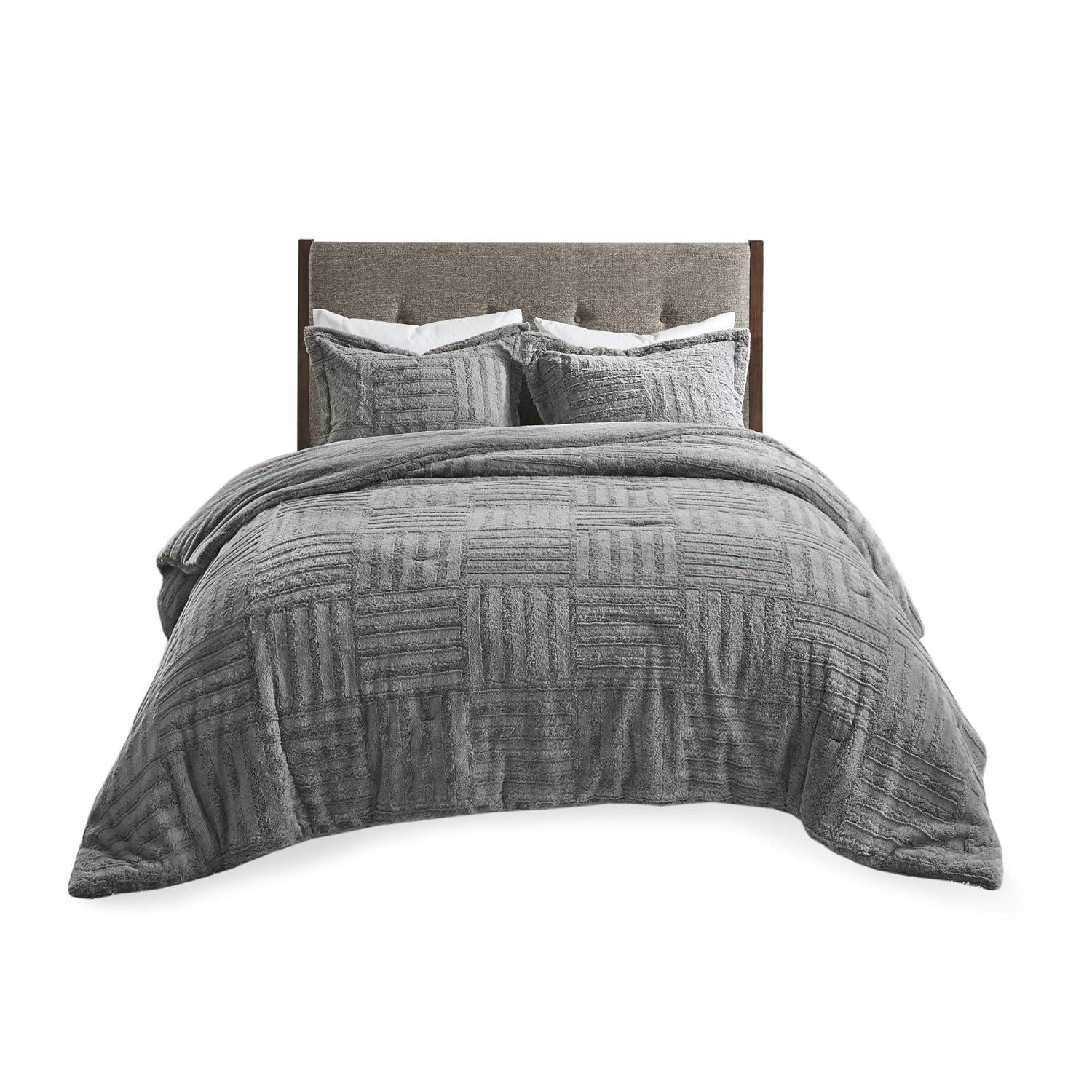 Gray Polar Brushed Faux Fur Comforter Mini Set King/California King 3pc