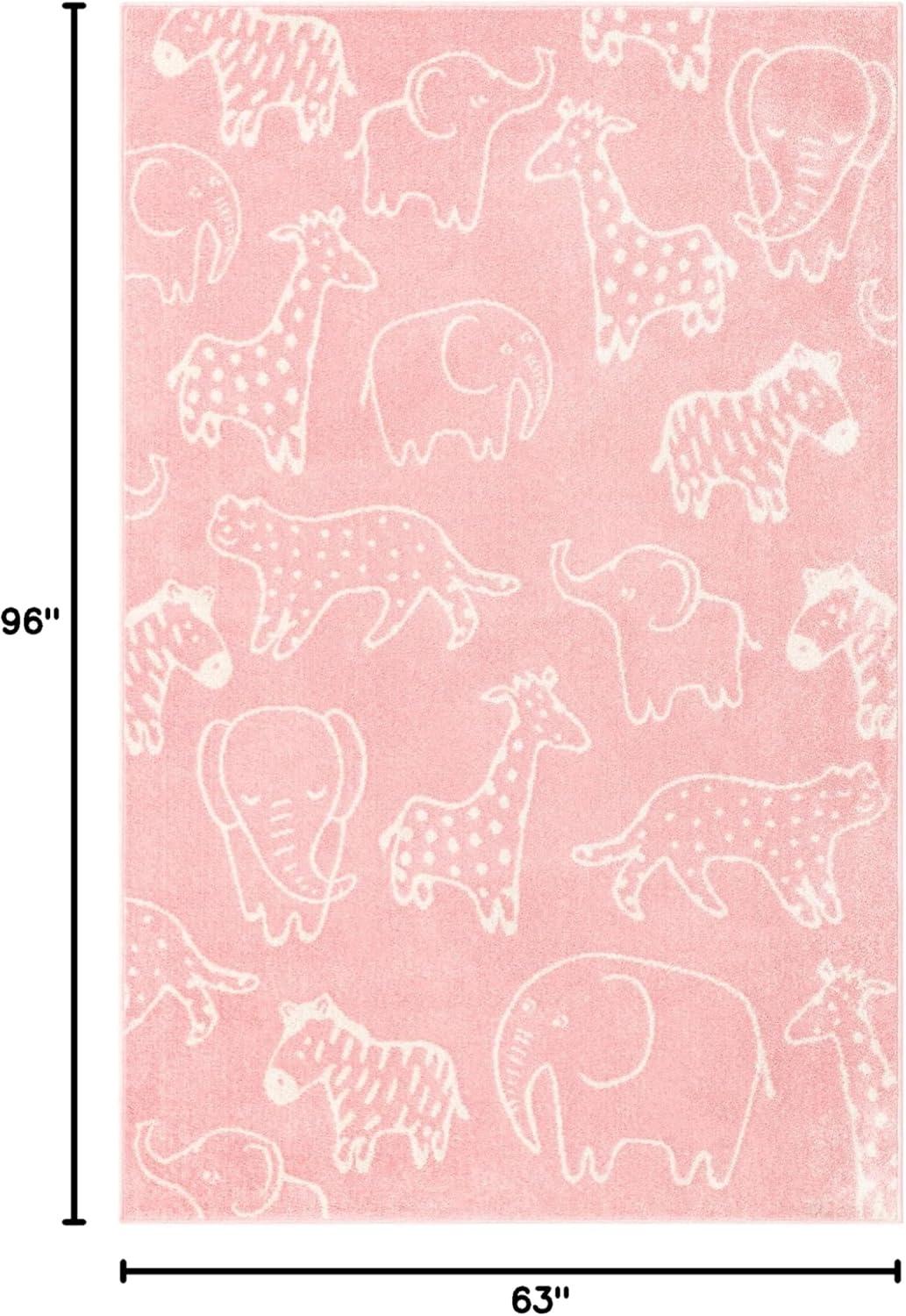 WhimsySafari Animals Baby Pink/Ivory Kid Rug