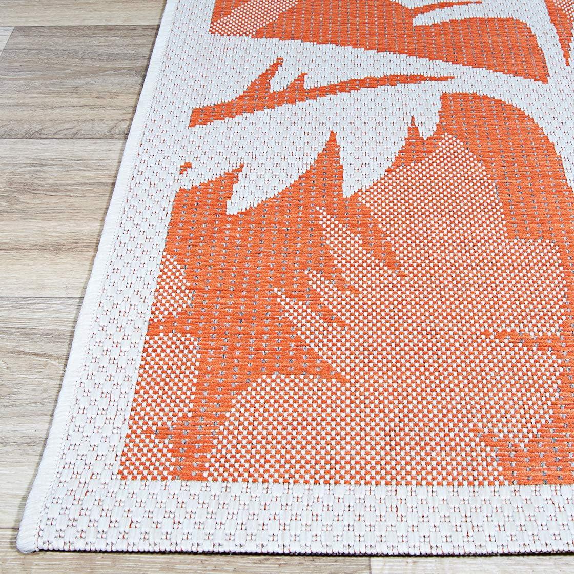 Ivory and Orange Geometric Synthetic Flat Woven Rug