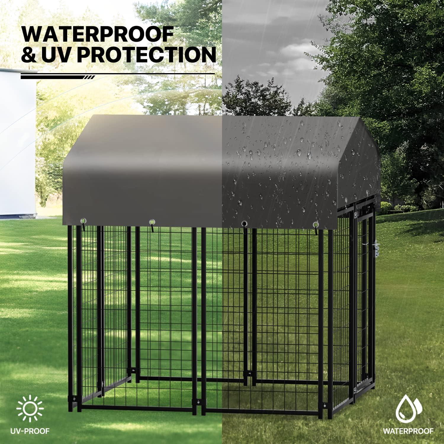 MoNiBloom 4ft x 4.25ft x 4.5ft Outdoor Dog Kennel with UV Protection Waterproof Cover, Dog Playpen Enclosure