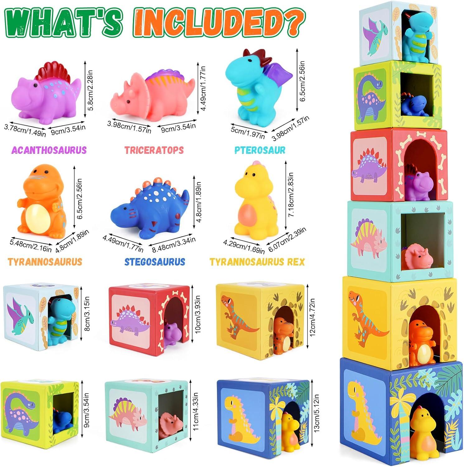 KMTJT Toddlers and Kids Dinosaur Sorting and Stacking Toys Blocks for Preschool, Numbers Nesting Boxes Educational Montessori Toys for 1 2 3 Year Old Boys Girls