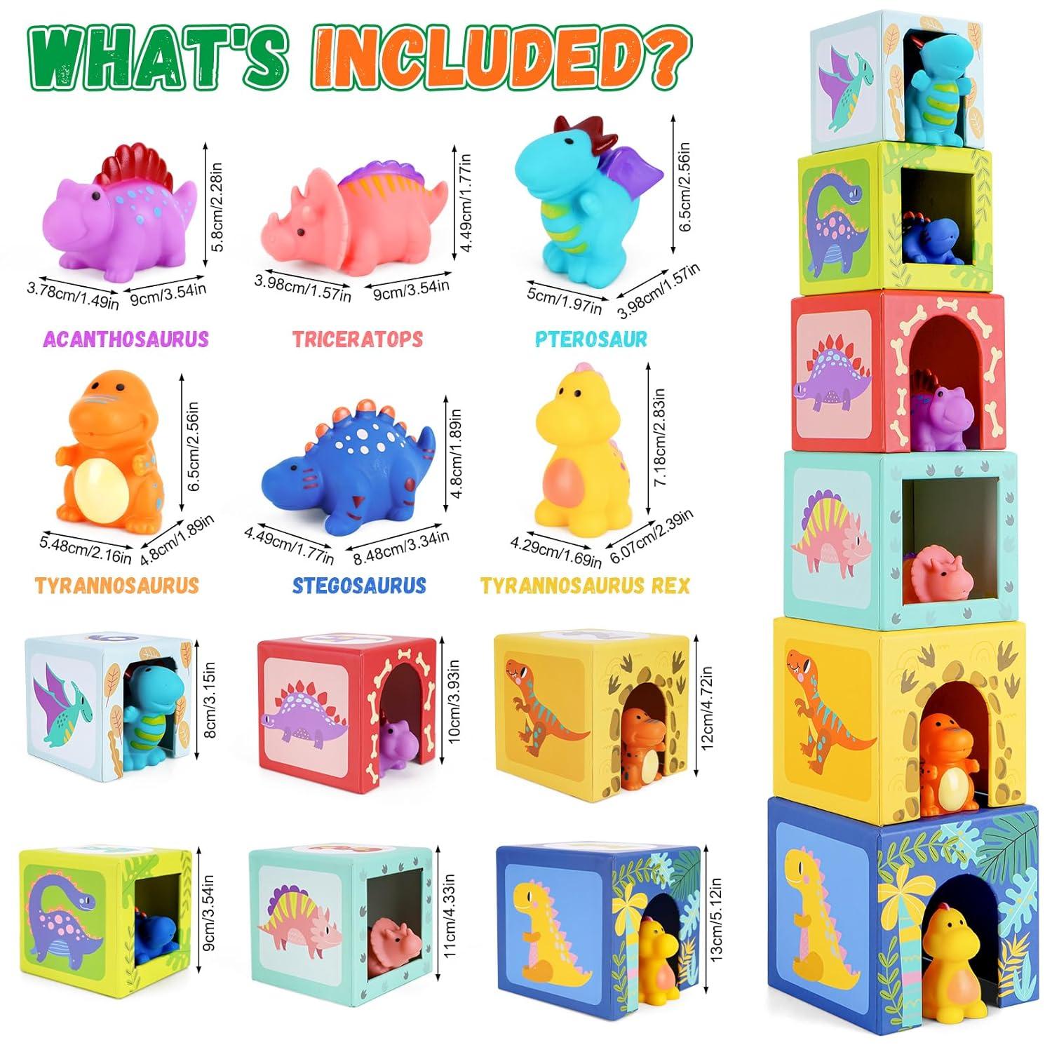 KMTJT Toddlers and Kids Dinosaur Sorting and Stacking Toys Blocks for Preschool, Numbers Nesting Boxes Educational Montessori Toys for 1 2 3 Year Old Boys Girls