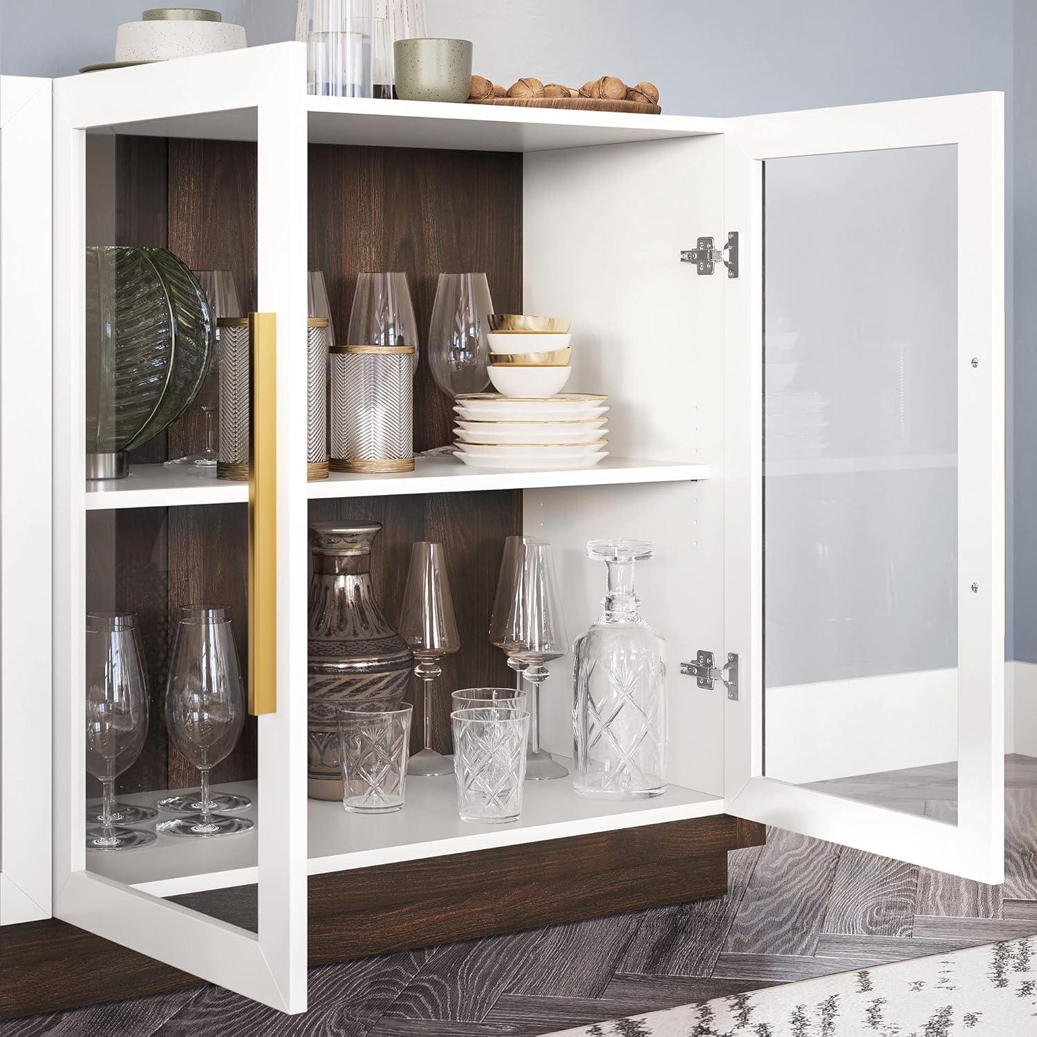 BELLEZE Sideboard Buffet Cabinet, Modern Wood Glass-Buffet-Sideboard with Storage, Console Table for Kitchen, Dinning Room, Living Room, Hallway, or Entrance - Brixston (White)