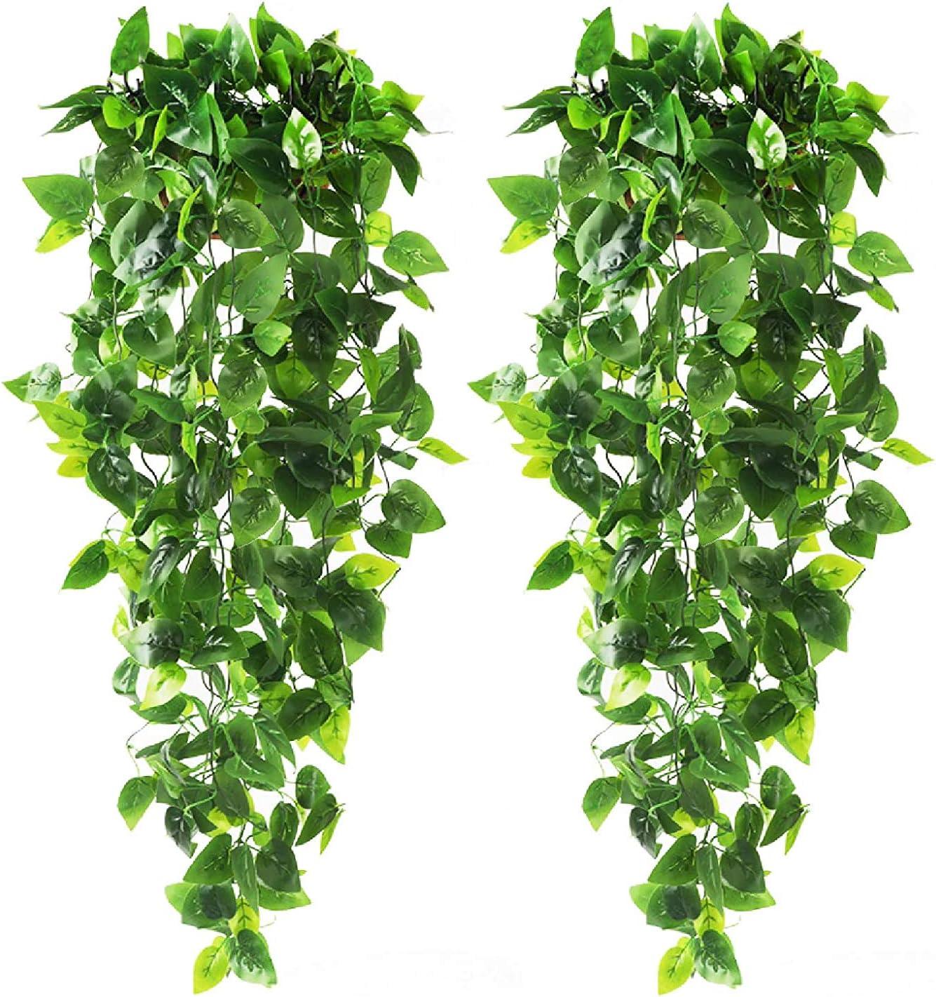 2pcs Artificial Hanging Plants 3.6ft Fake Ivy Vine Fake Ivy Leaves for Wedding Wall House Room Patio Indoor Outdoor Home Shelf Office Decor (No Baskets) A
