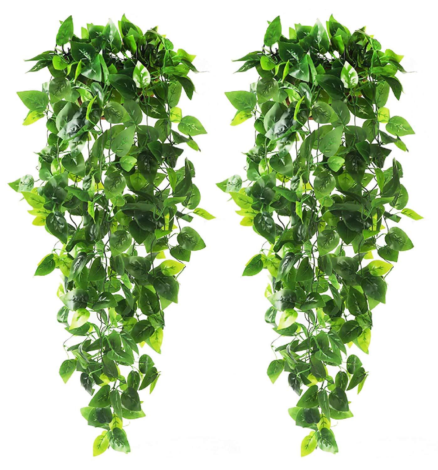 2pcs Artificial Hanging Plants 3.6ft Fake Ivy Vine Fake Ivy Leaves for Wedding Wall House Room Patio Indoor Outdoor Home Shelf Office Decor (No Baskets) A