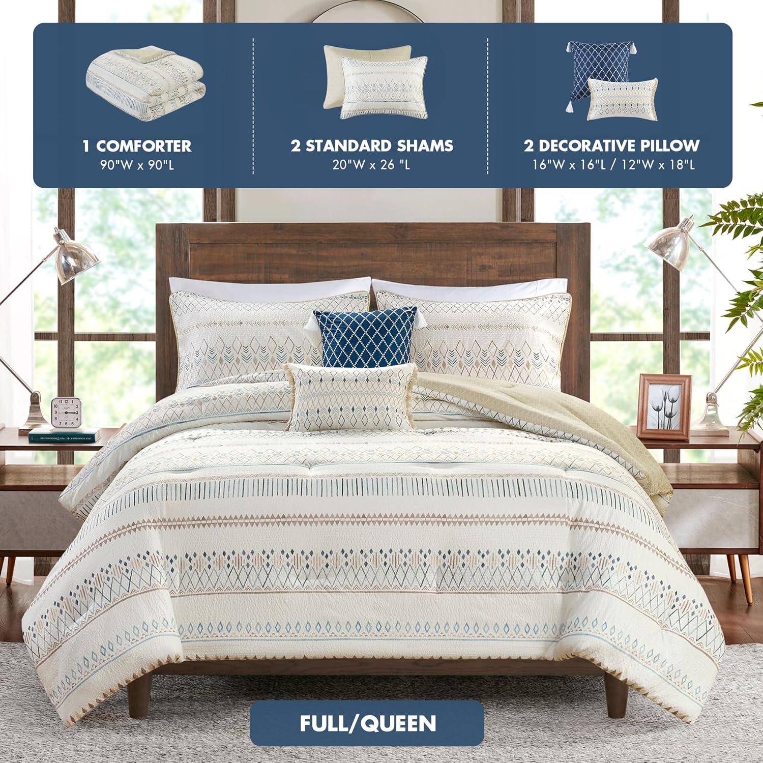 Madison Park Fraser 5 Piece Printed Seersucker Comforter Set with Throw Pillows