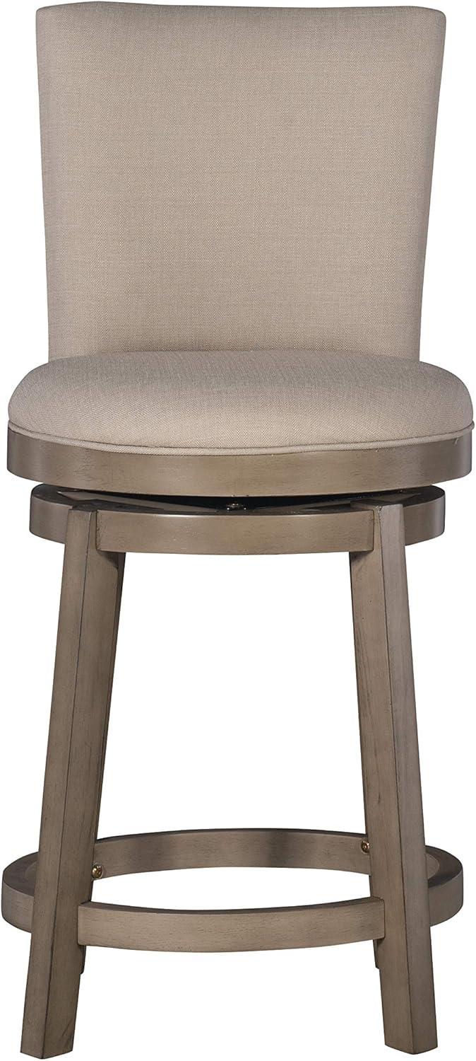 Elegant Rustic Taupe 26" Rubberwood Counter Stool with Linen Upholstery