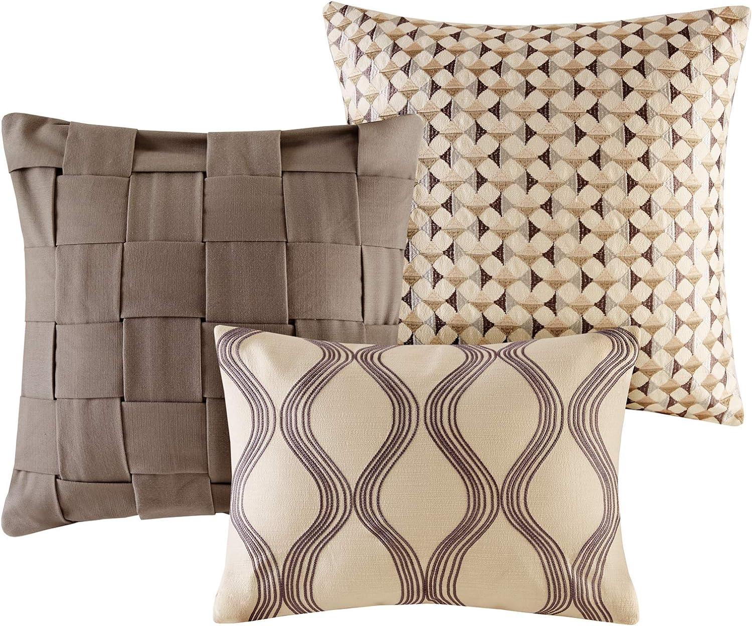 Queen Gray and Brown Geometric Jacquard Comforter Set