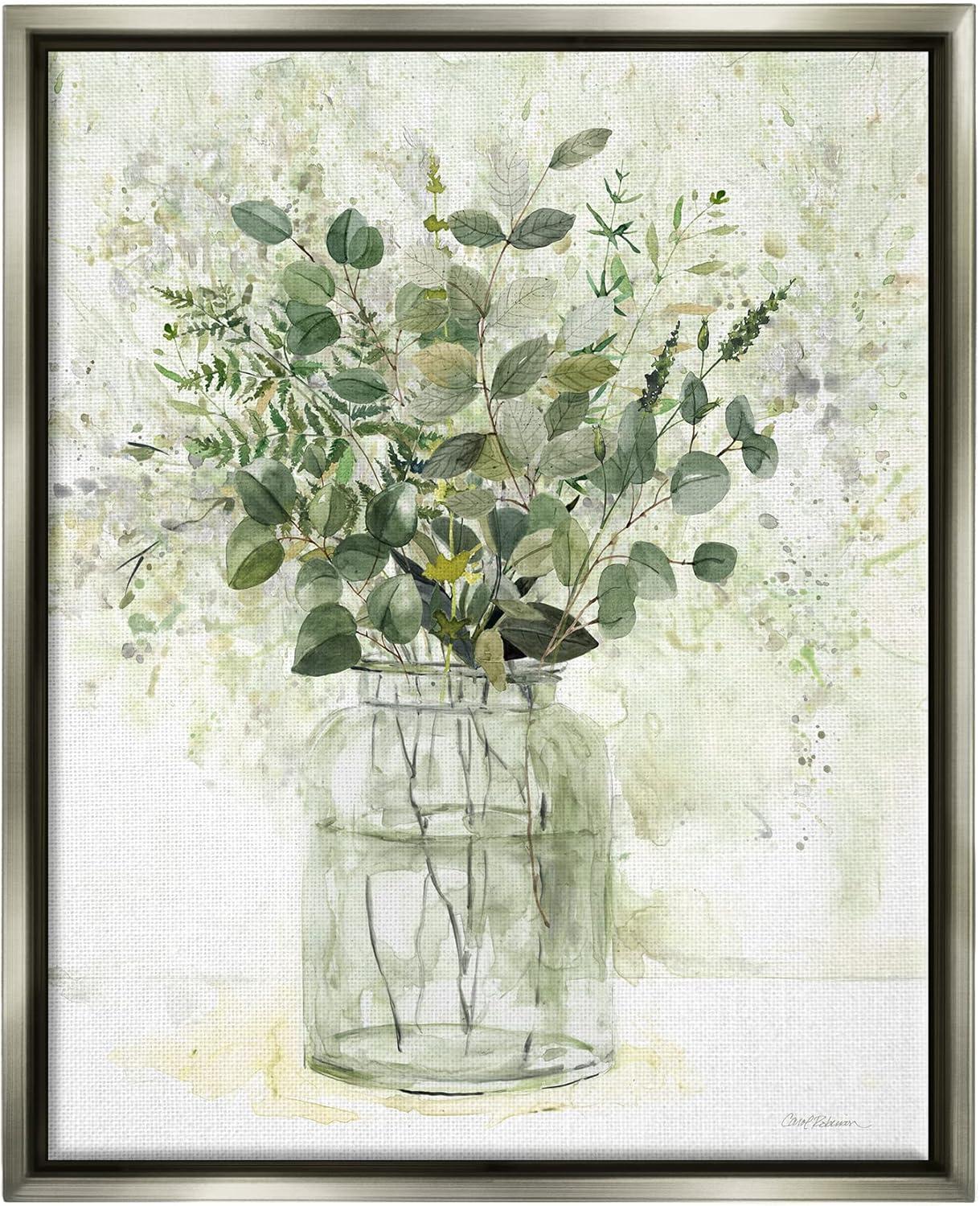 Stupell Industries Varied Herbal Botanical Arrangement Painting Luster Gray Floating Framed Canvas Print Wall Art, Design by Carol Robinson