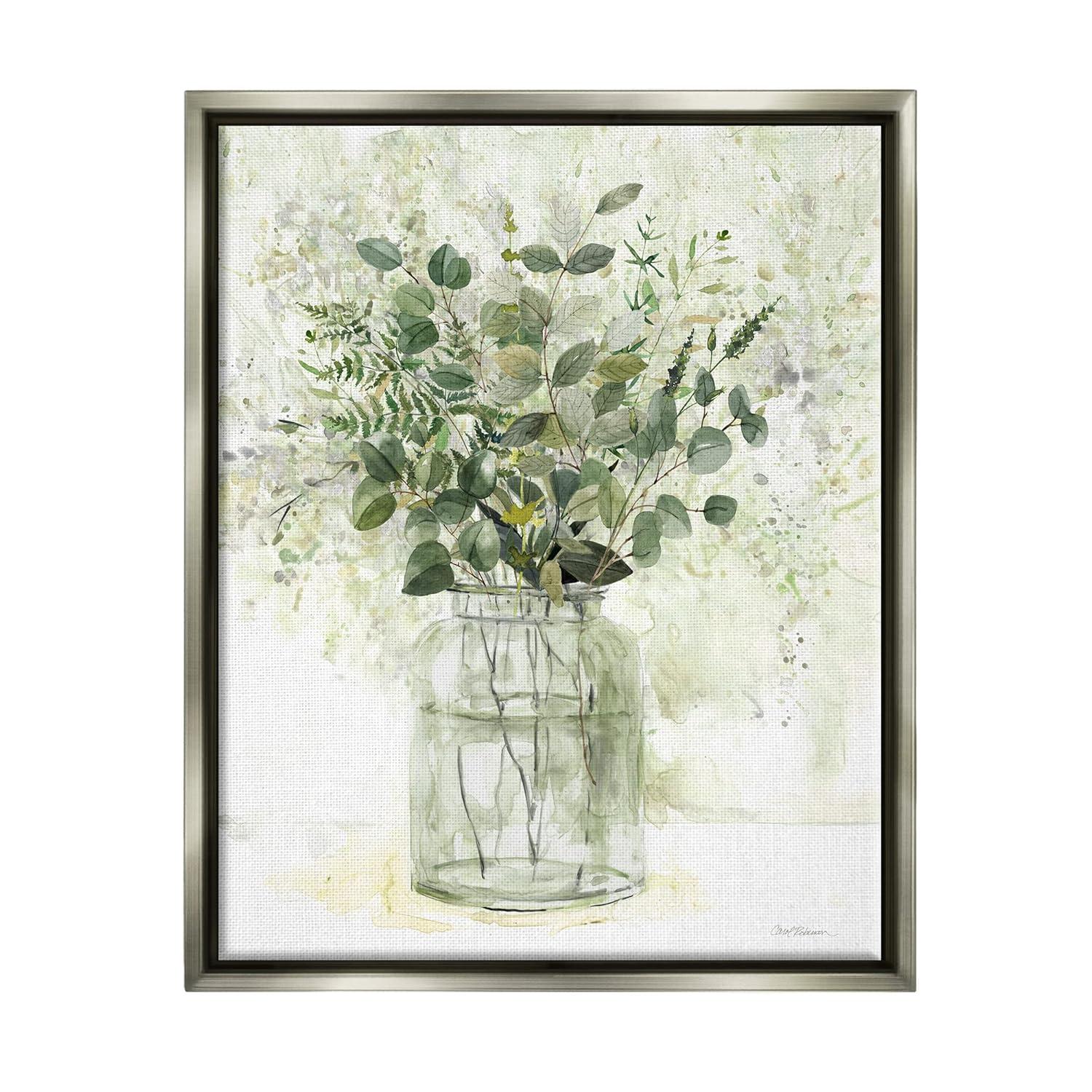 Stupell Industries Varied Herbal Botanical Arrangement Painting Luster Gray Floating Framed Canvas Print Wall Art, Design by Carol Robinson