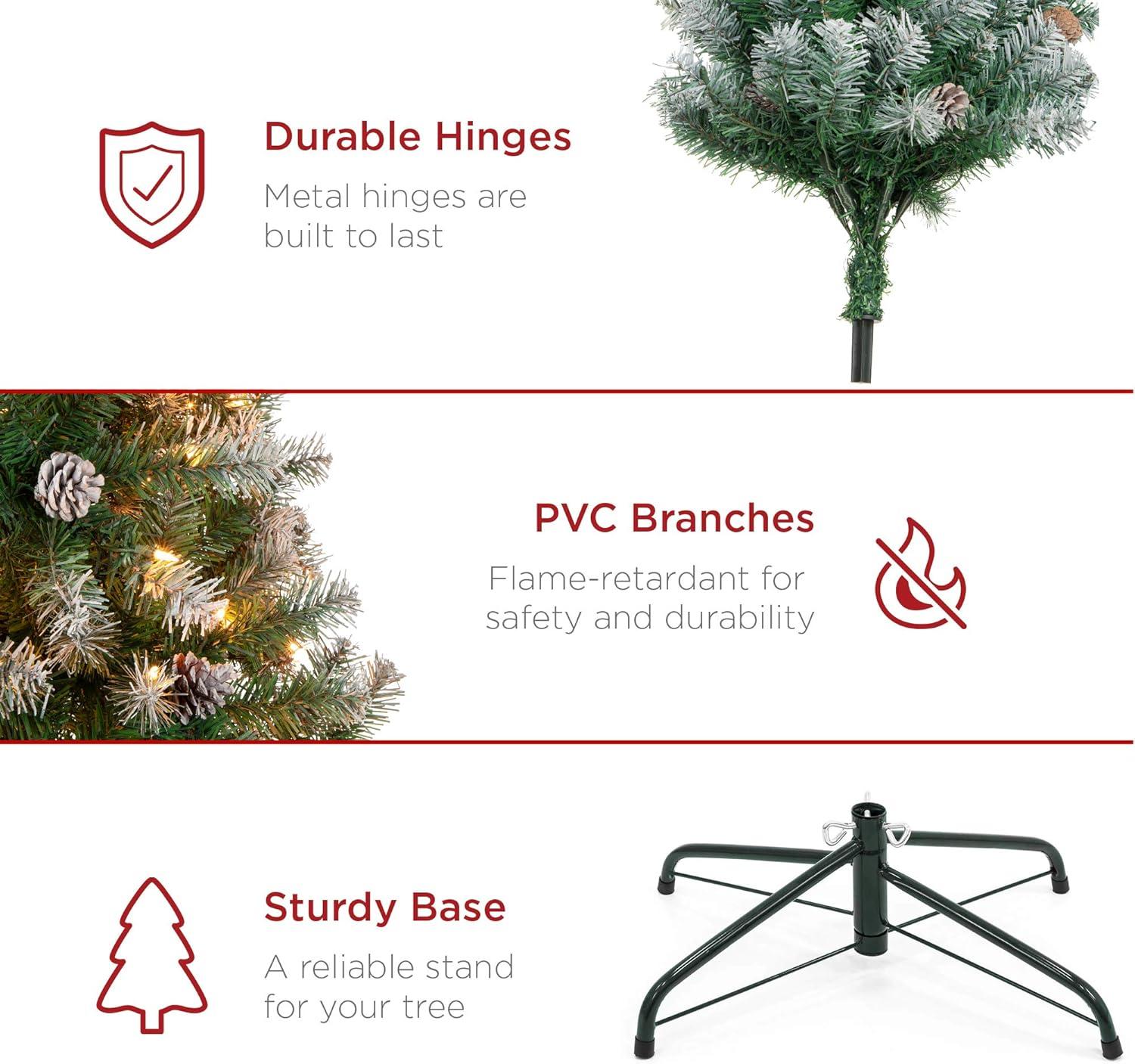 Best Choice Products 6ft Pre-Lit Pre-Decorated Holiday Christmas Tree w/ 1,000 Flocked Tips, 250 Lights, Metal Base