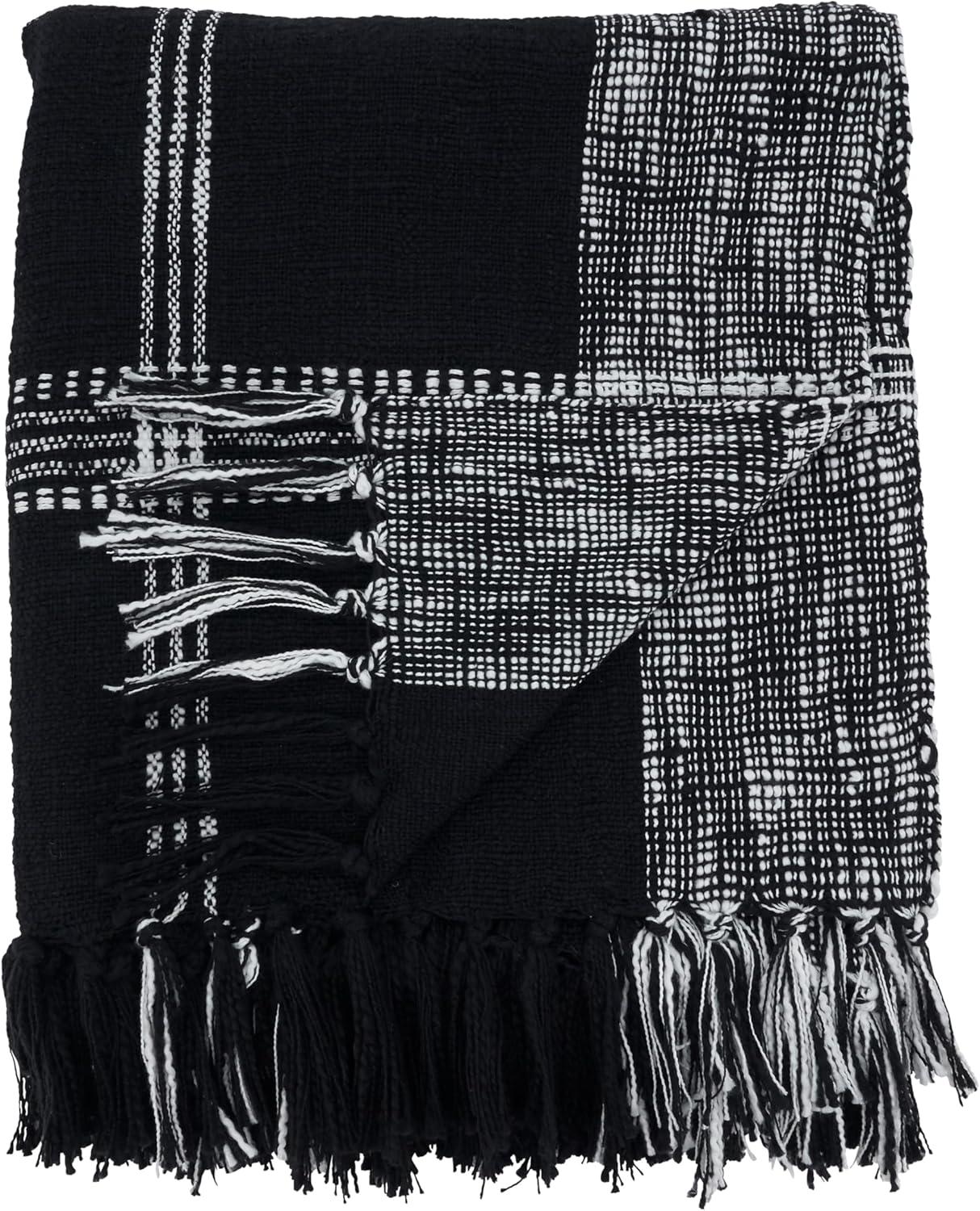 50"x70" Oversized Plaid Cotton Throw Blanket Natural - Saro Lifestyle: Hand Wash, Traditional Style, All Ages