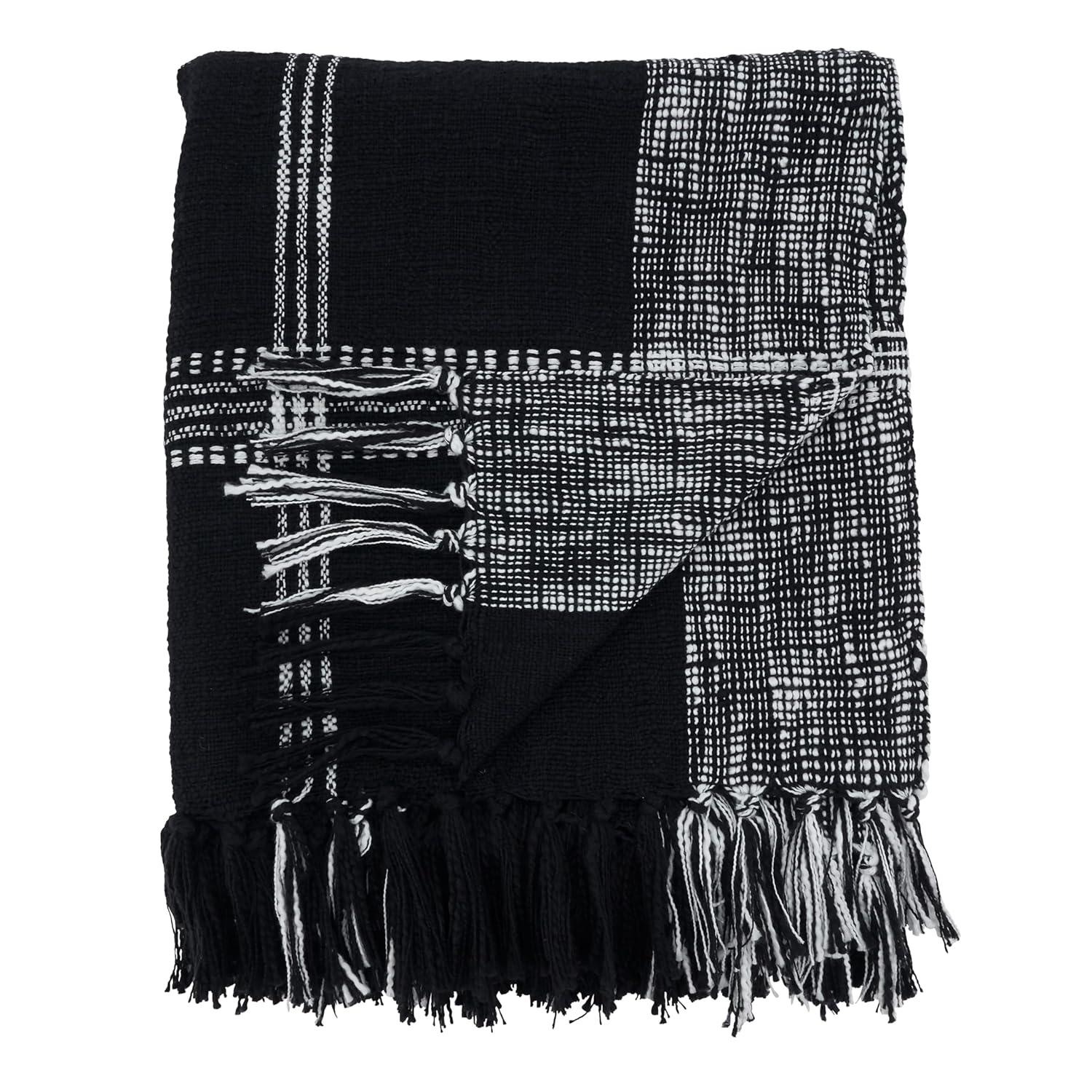 50"x70" Oversized Plaid Cotton Throw Blanket Natural - Saro Lifestyle: Hand Wash, Traditional Style, All Ages