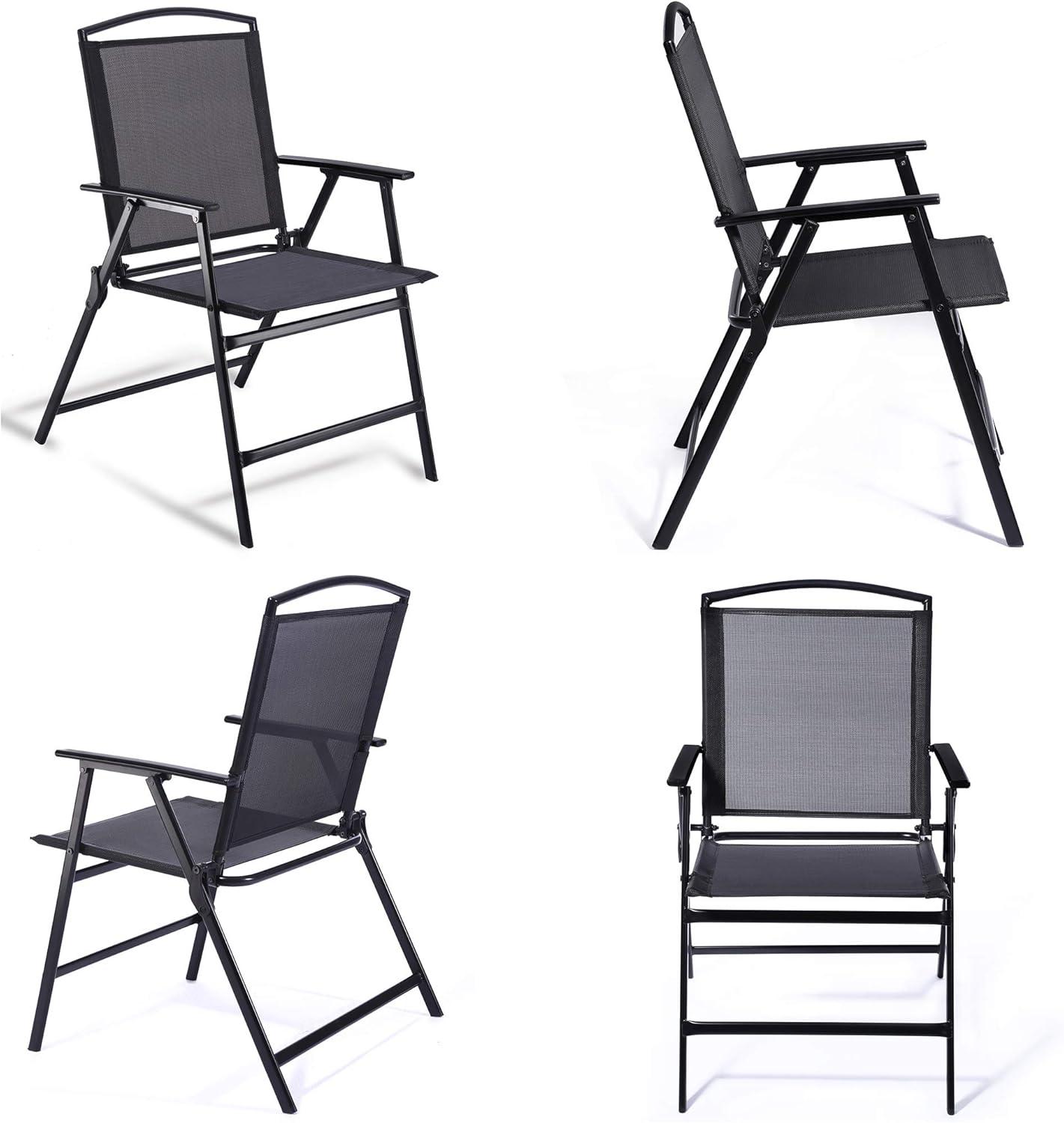 Pellebant 2pc Patio Folding Chairs 2-Pack Dining Chairs Outdoor Portable Sling with Armrest Black