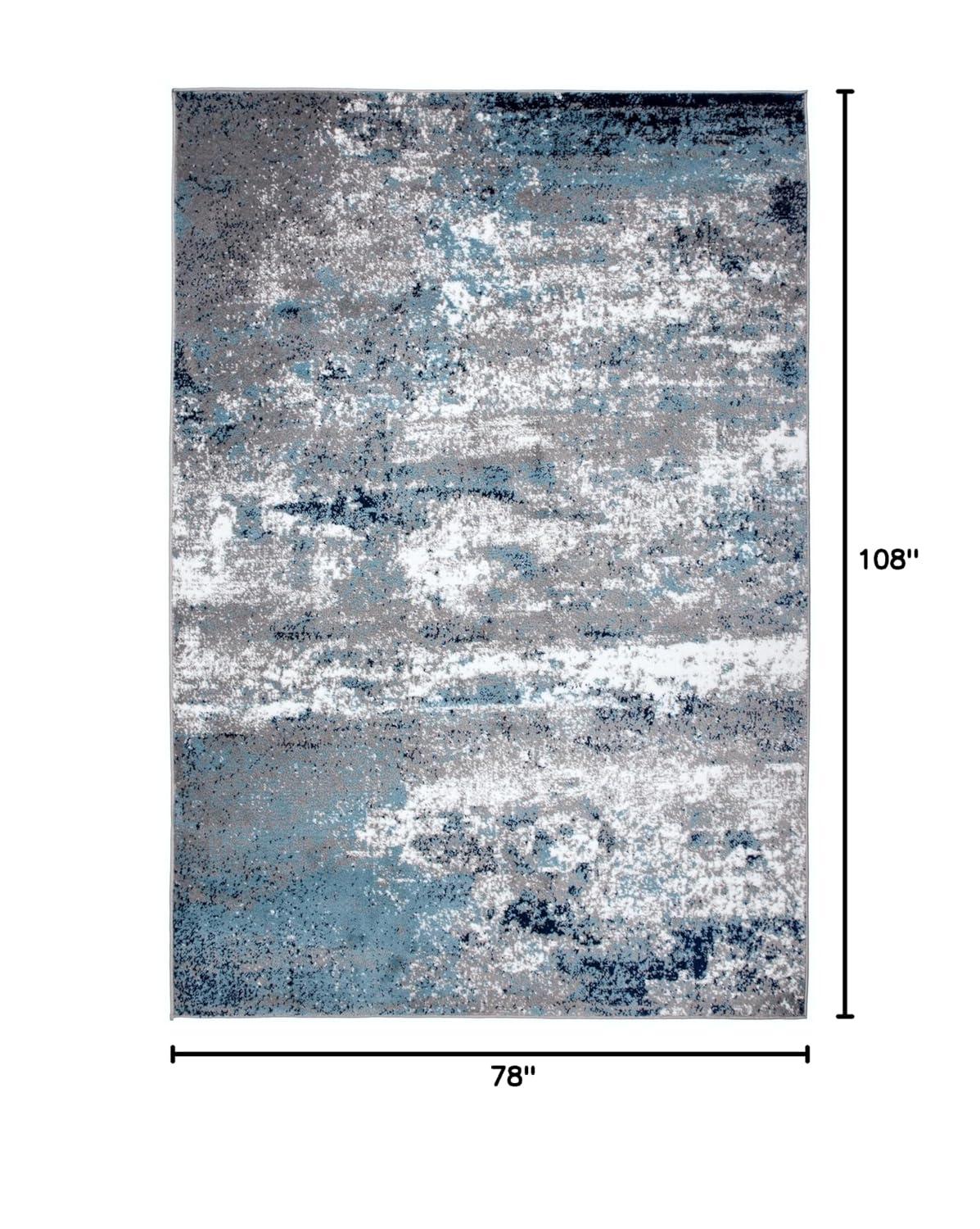 World Rug Gallery Distressed Abstract Watercolor Blue 6'6" x 9' Area Rug