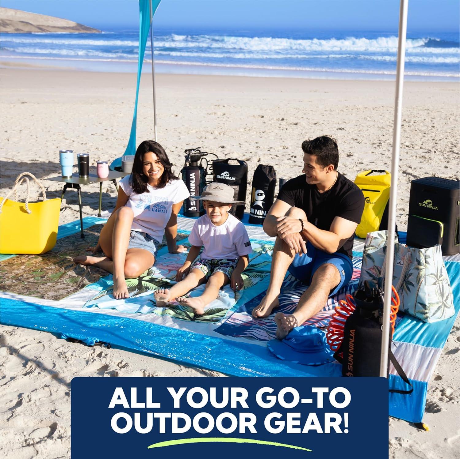 SUN NINJA 7x7.5 FT Pop-Up Beach Tent with Sand Shovel, Pegs & Stability Poles – Navy Blue Sun Shelter for Beach, Camping & Outdoor Use