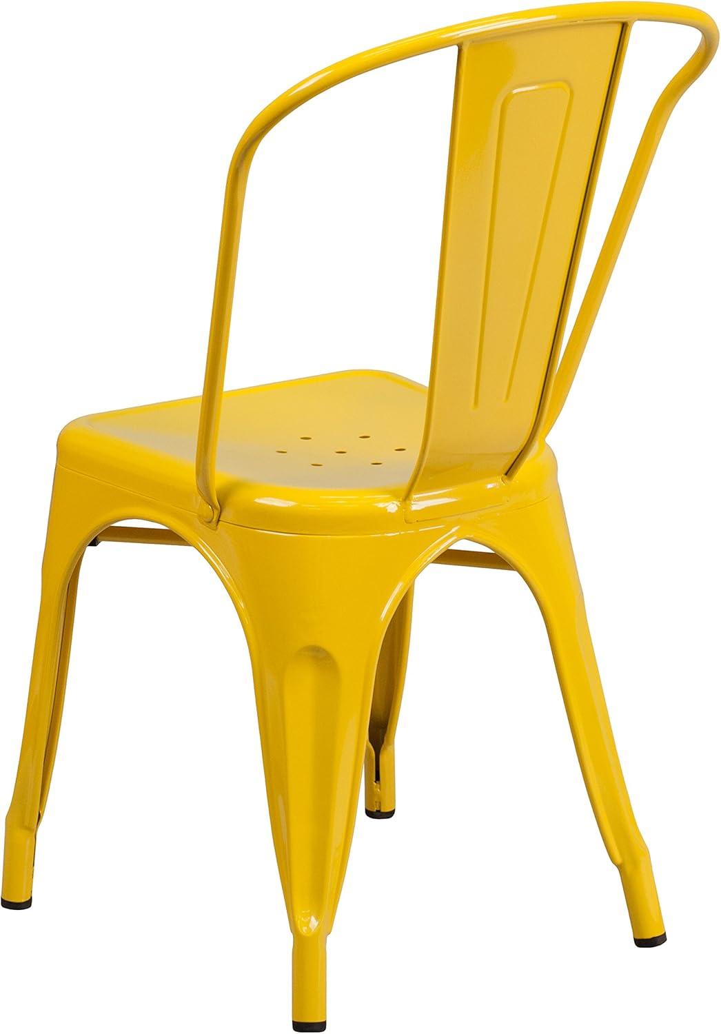 Vintage Bistro-Style Yellow Steel Stackable Side Chair