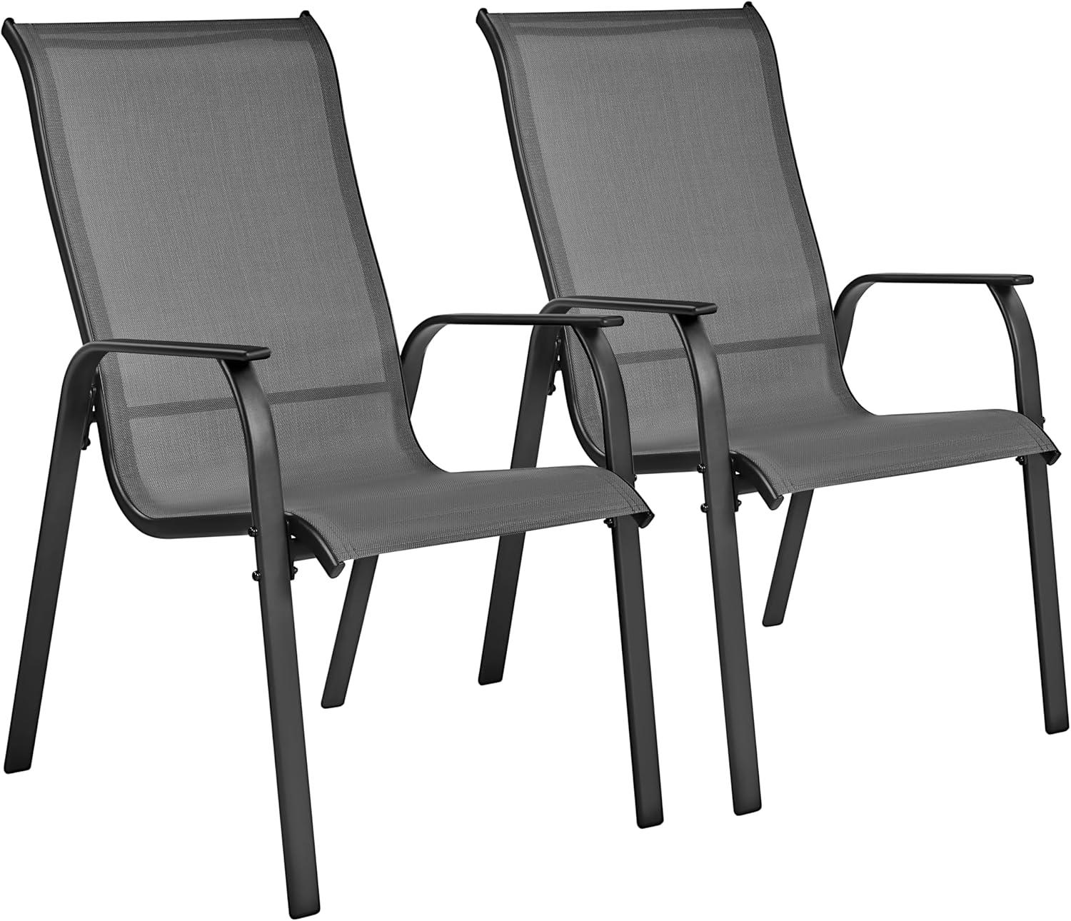 Yaheetech Set of 2 Outdoor Texteline Stackable Dining Chairs with Backrest/ Armrests for Garden, Lawn, Porch, Backyard Pool, Gray