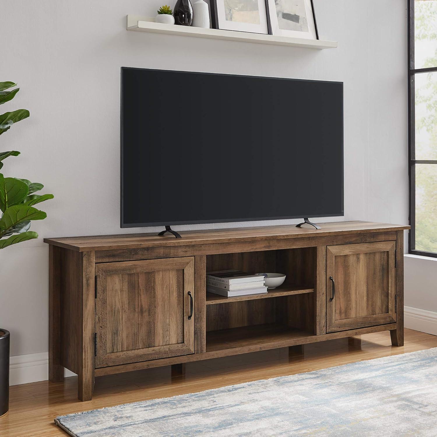 Rustic Oak Modern Farmhouse 70" TV Stand with Grooved Doors