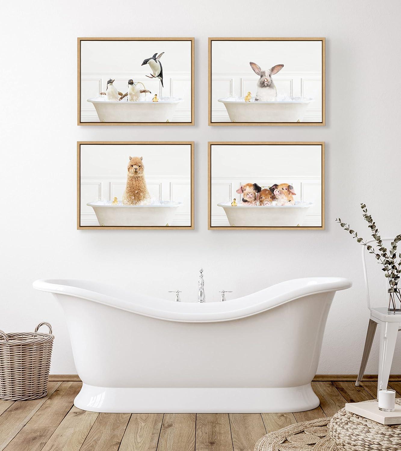 Kate & Laurel All Things Decor 18"x24" Sylvie Bunny in Bubble Bath Framed Canvas by Amy Peterson Natural: Contemporary Wall Decor