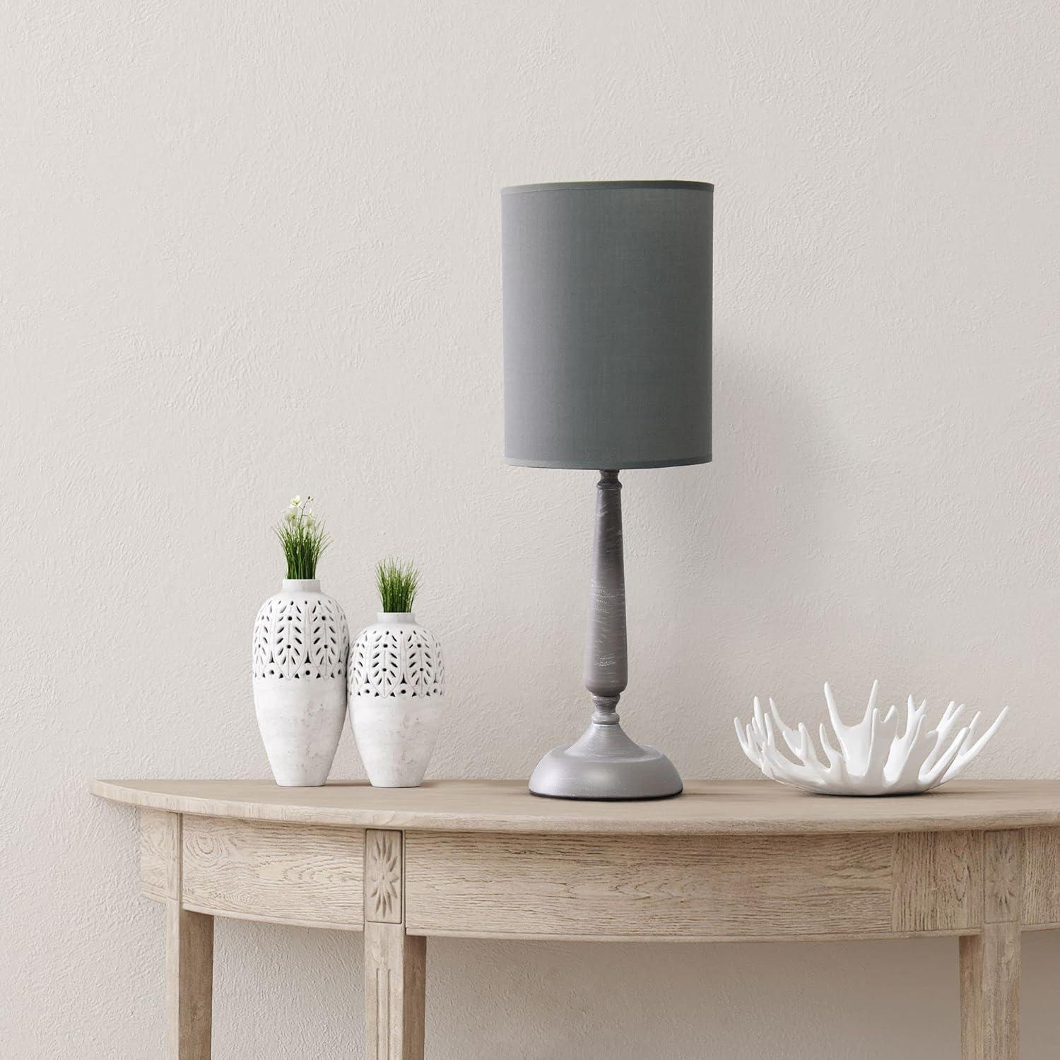 Gray Wash Metal Candlestick Table Lamp with Fabric Shade