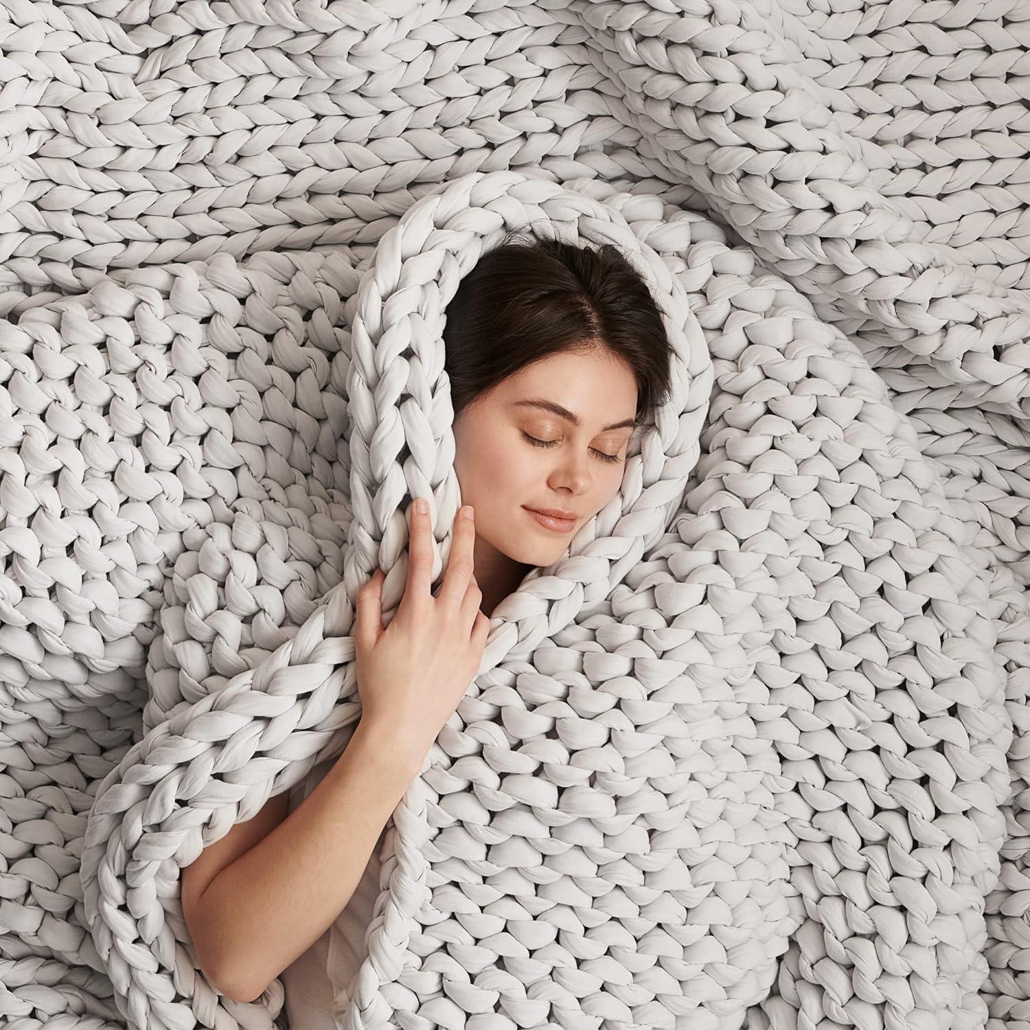 Bearaby 15 Lb Organic Cotton Knitted Weighted Blanket - Moonstone Grey