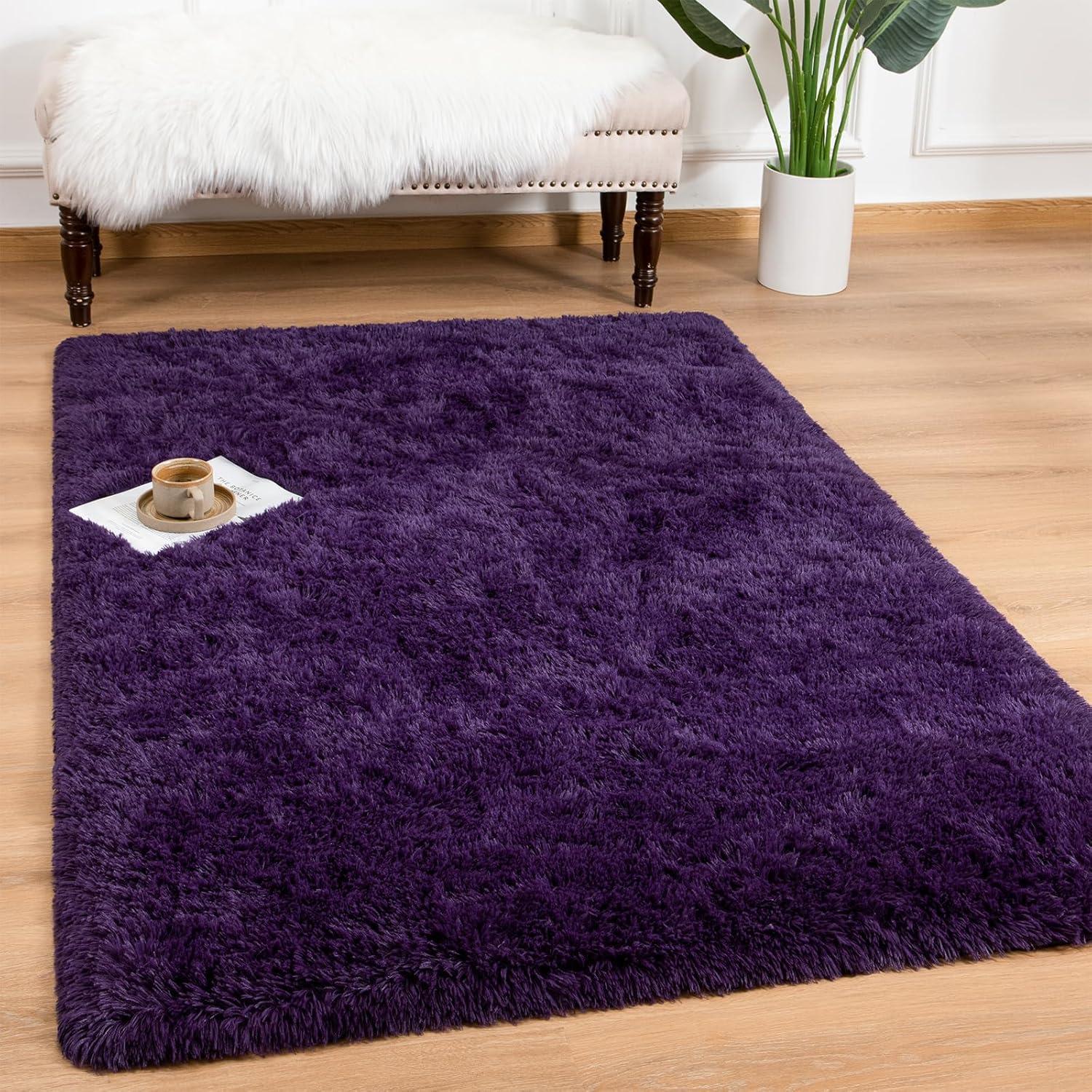 ZENELESS Solid Shag Collection Rug,8'x10' Grape Purple Large Fluffy Area Rugs Perfect for Living Room, Bedroom