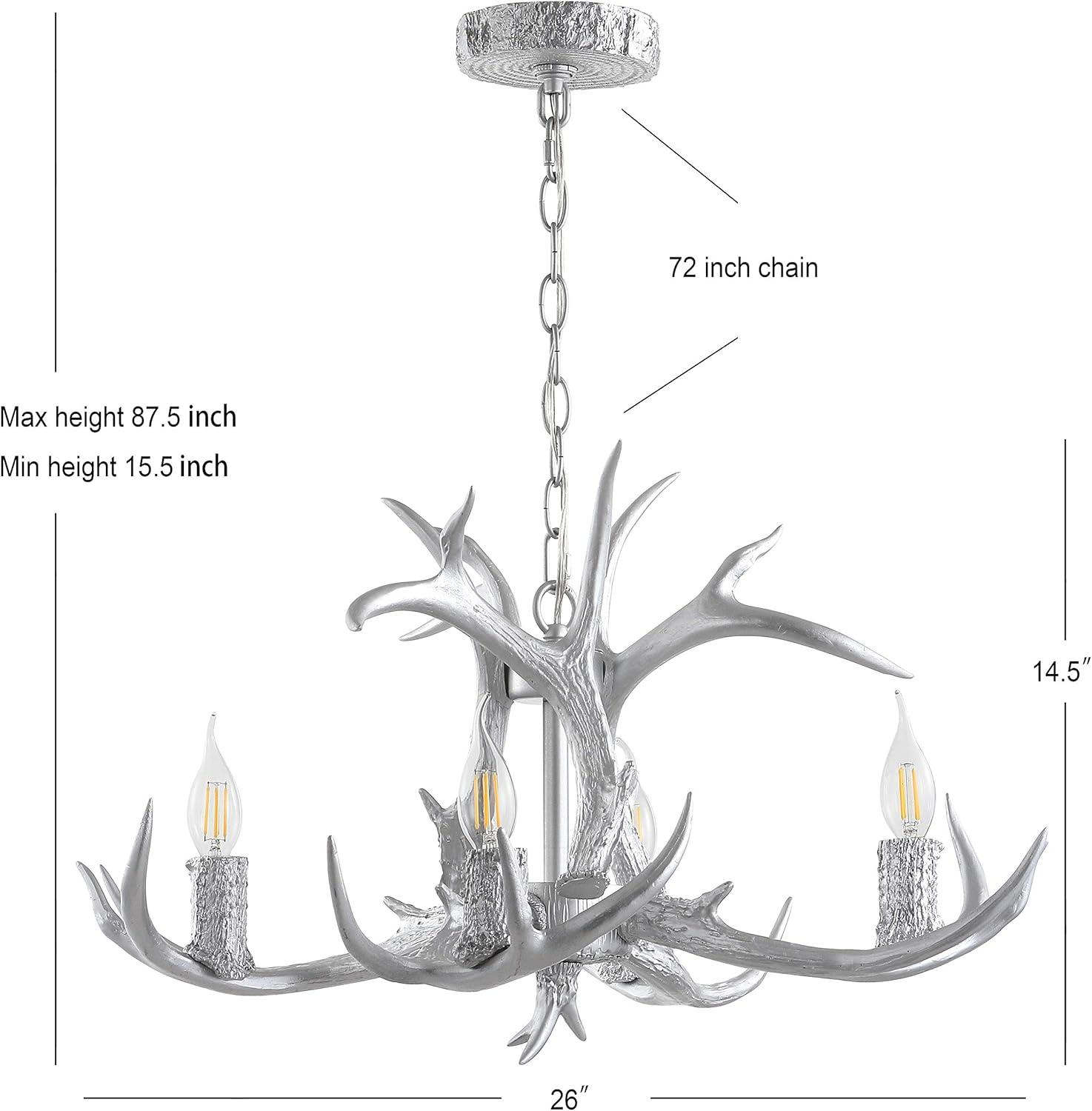 Eldora 26" Adjustable Resin Antler 4-Light LED Chandelier, Silver