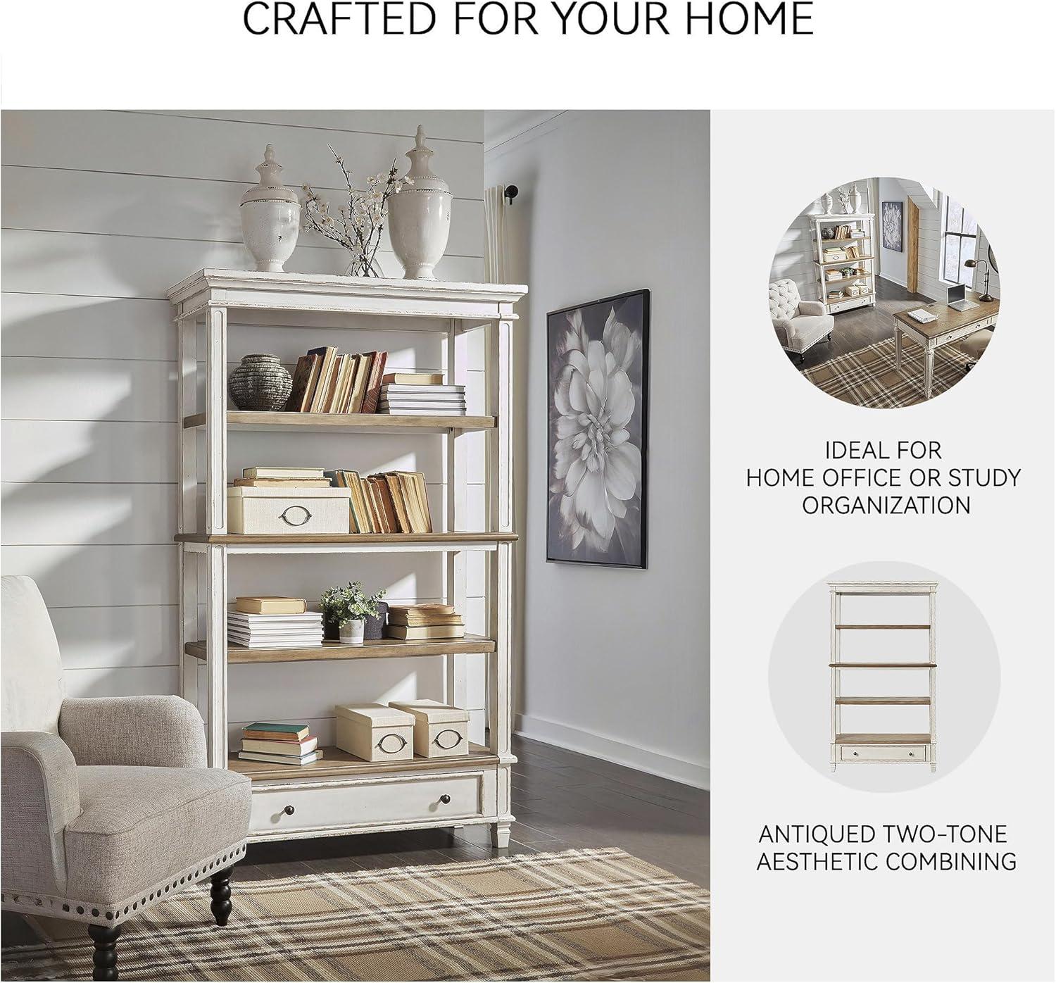 75" Realyn Bookshelf - Signature Design by Ashley: Cottage Style, Antiqued Two-Tone Finish, Open Shelves