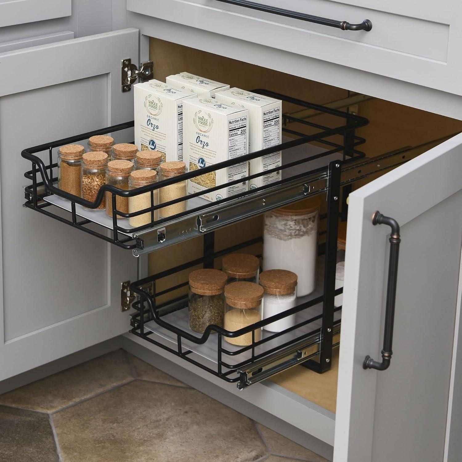 Glidez Multipurpose Steel Pull-Out/Slide-Out Storage Organizer with Plastic Liners for Under Cabinet Use, Fits Standard Size Cabinet or Shelf