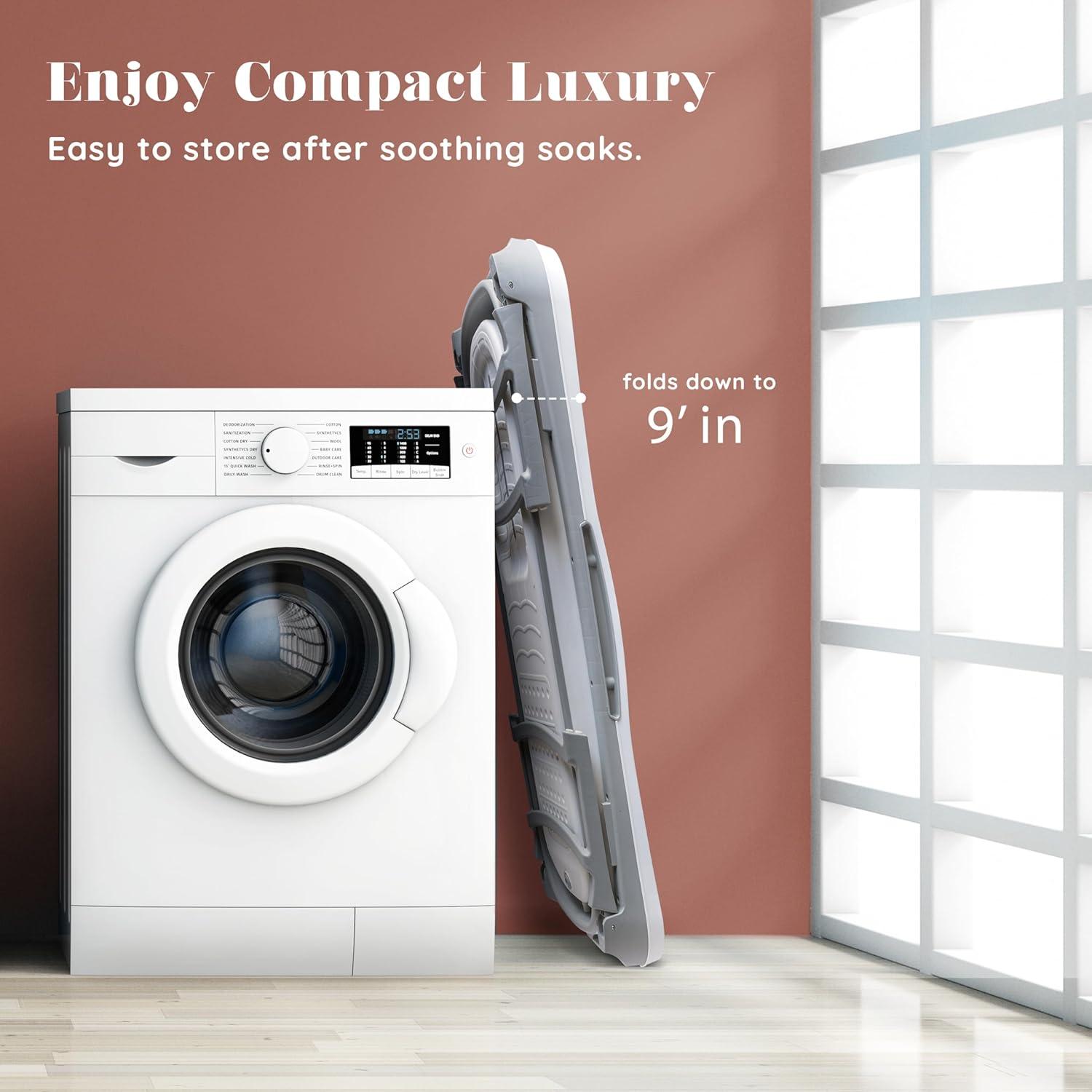 Portable Bathtub for Adult - Large 56'in Foldable Collapsible tub - Ergonomically Designed for the Ultimate Relaxing Soaking Bath. Ideal for Small Spaces - Quick, Effortless Folding Bathtub