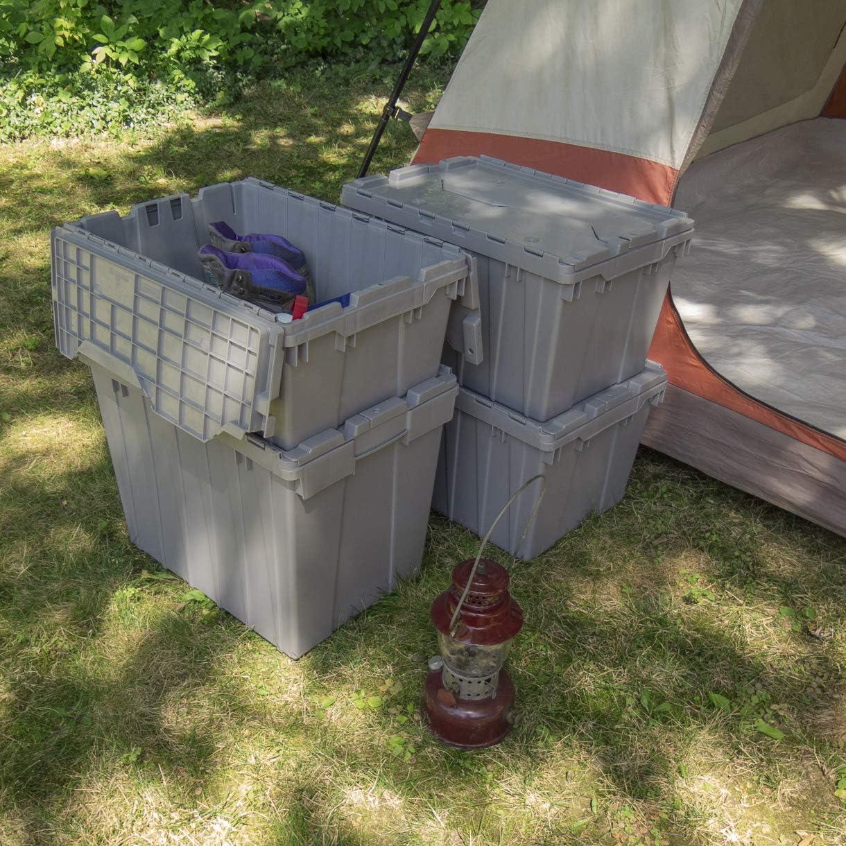 Gray Industrial Plastic Stackable Storage Tote with Lid