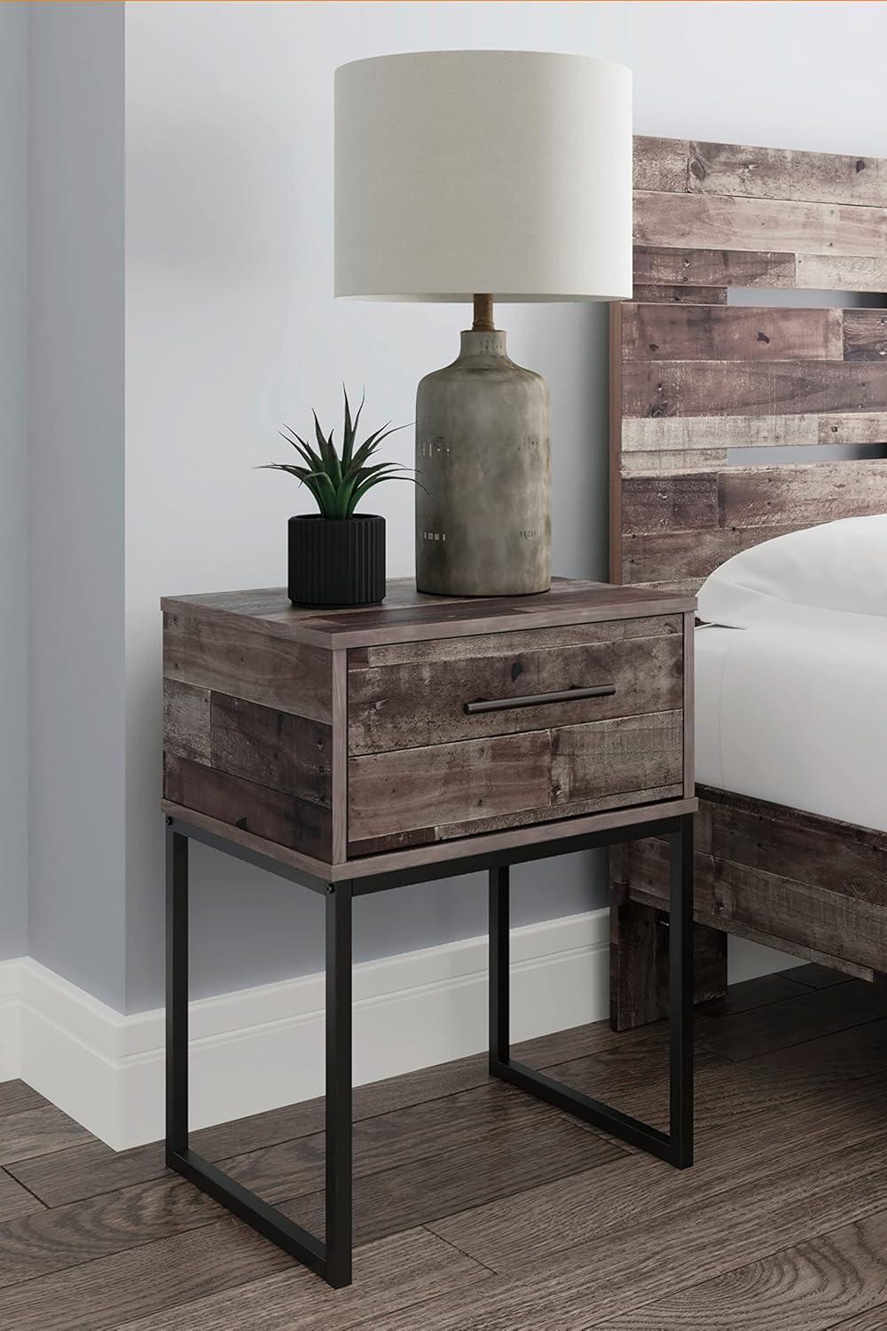 Neilsville Nightstand Black/Gray/Beige - Signature Design by Ashley: Canted Metal Legs, Rustic Finish