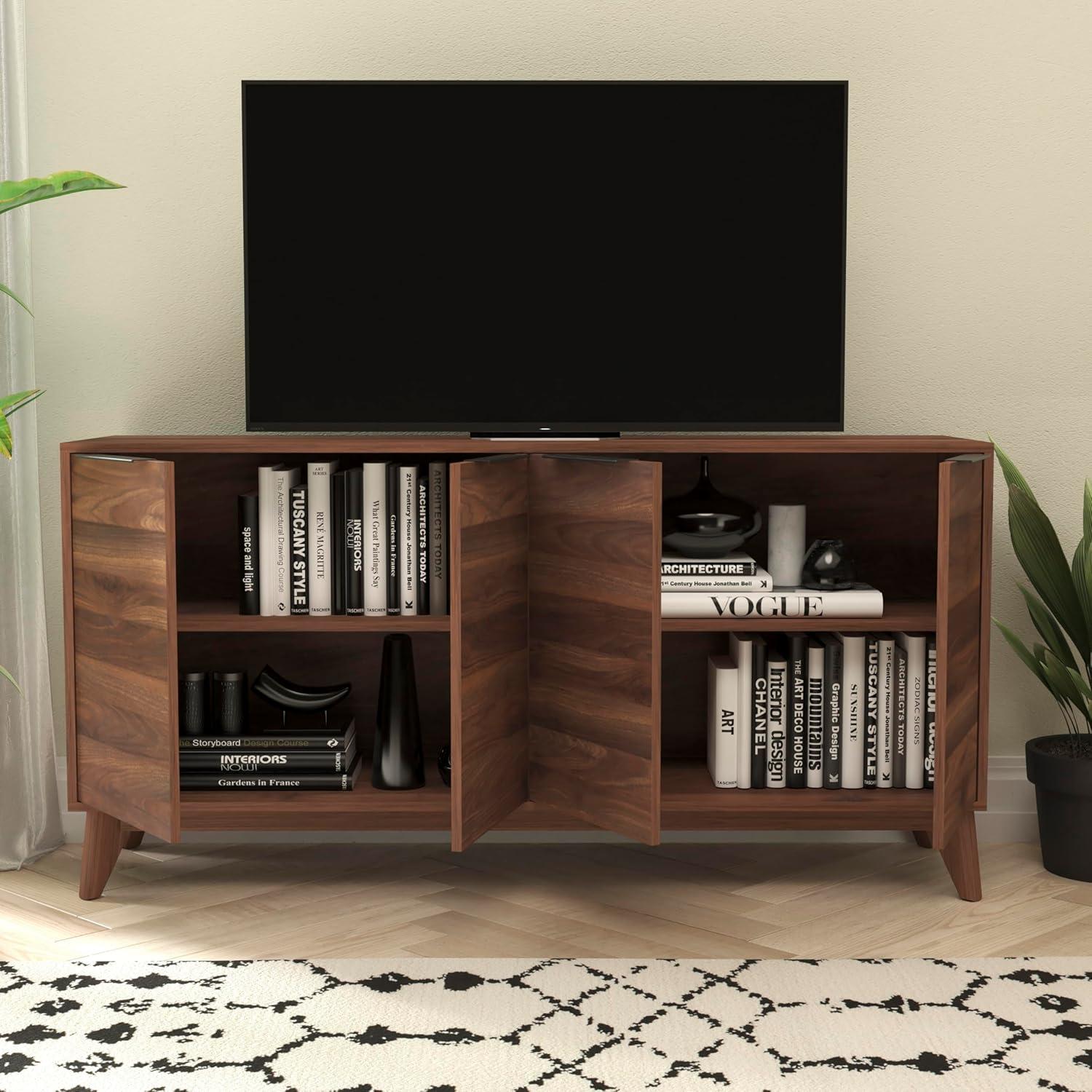 Flash Furniture 60" Buffet Cabinet with 4 Soft Close Doors and Adjustable Shelves - Dark Walnut