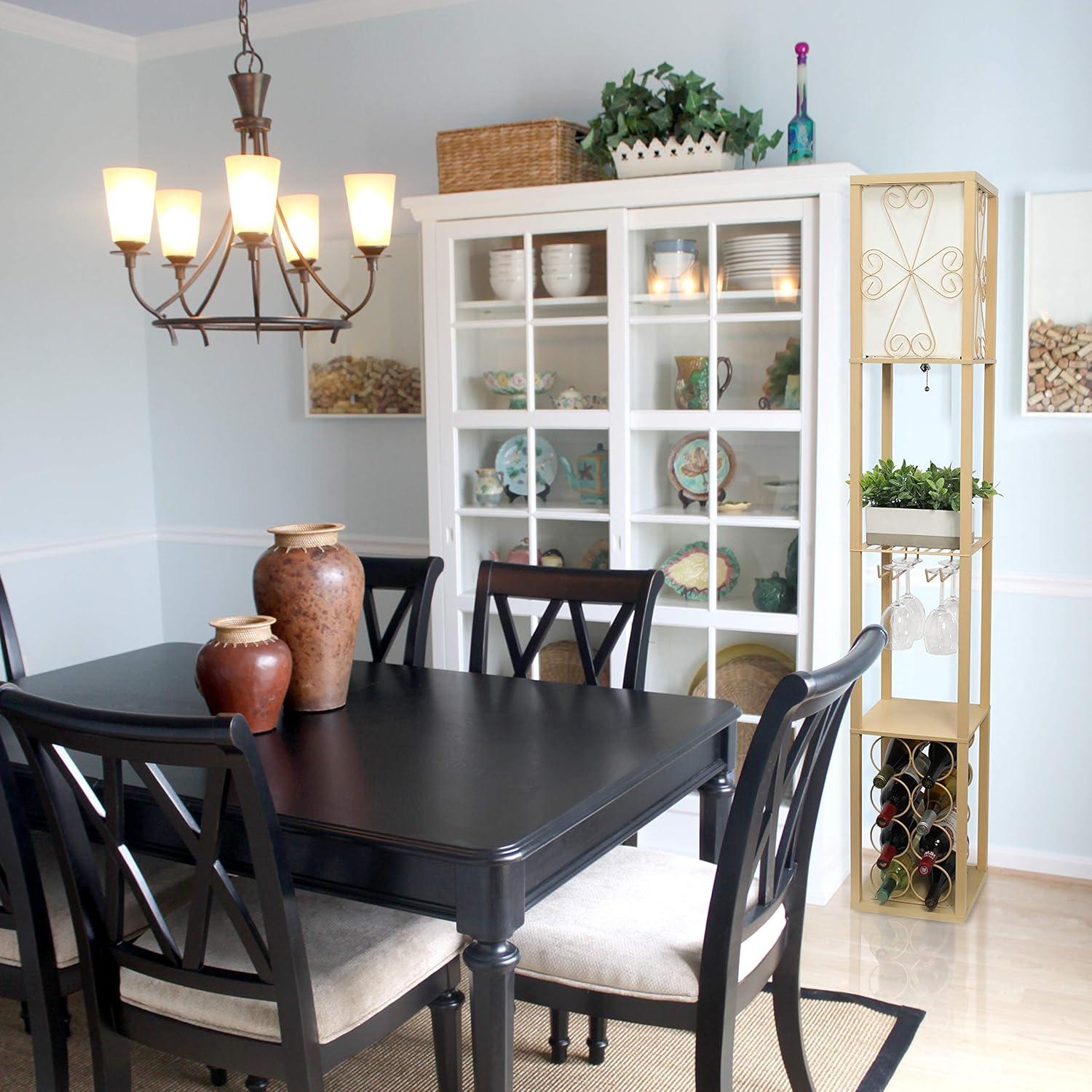 Etagere Organizer Storage Shelf Floor Lamp with Linen Shade Tan - Simple Designs: Modern Electric Wood Composite Lighting