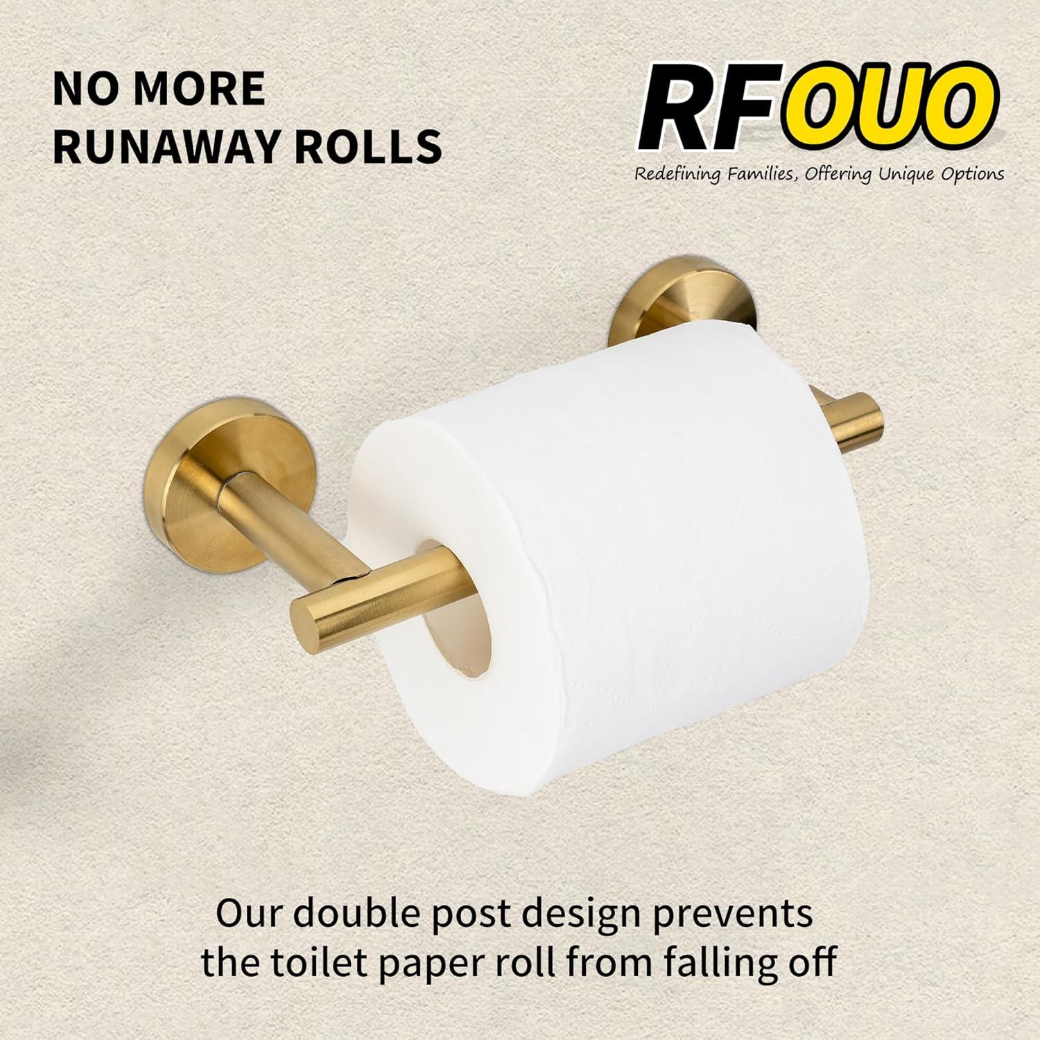 Fixsen Gold Toilet Paper Holder Bathroom Double Post Pivoting Tissue Roll Holder Stainless Steel and Zinc Alloy Wall Mount Detachable (Gold, 1)