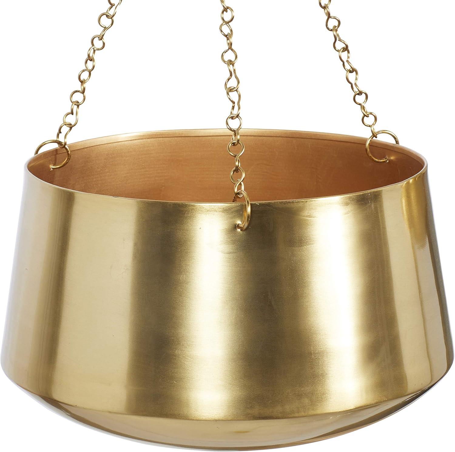 DecMode 5", 7"H Round Gold Metal Indoor Outdoor Hanging Dome Wall Planter with Chain (2 Count)