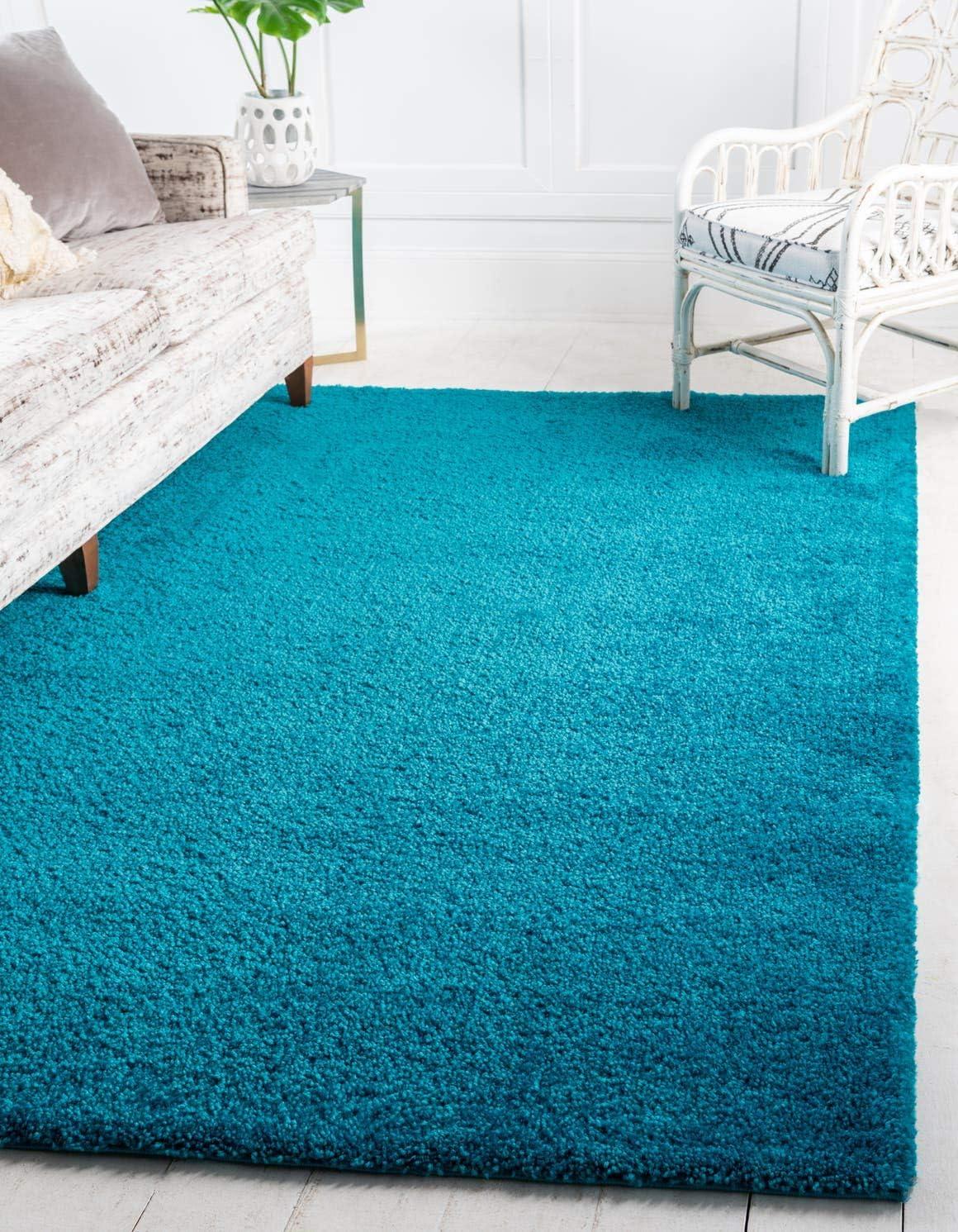 Turquoise Shag Synthetic 5' x 7' Easy Care Area Rug