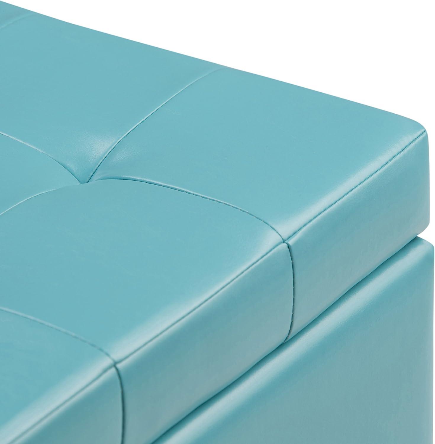 Cosmopolitan 34 inch Wide Rectangle Storage Ottoman in Soft Blue Faux Leather